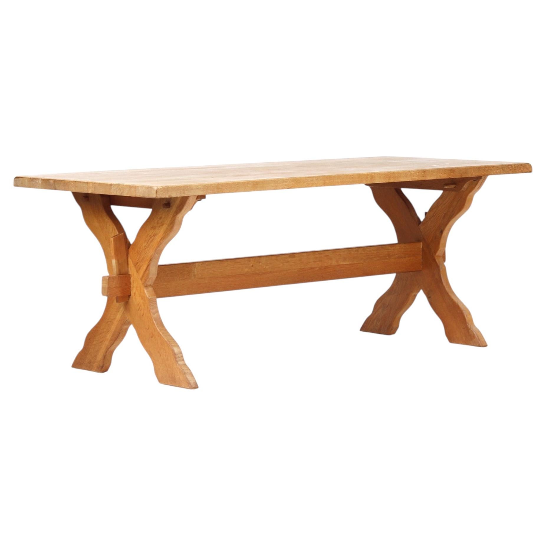 Large Solid Oak Vintage Mid-Century Brutalist Dining Table