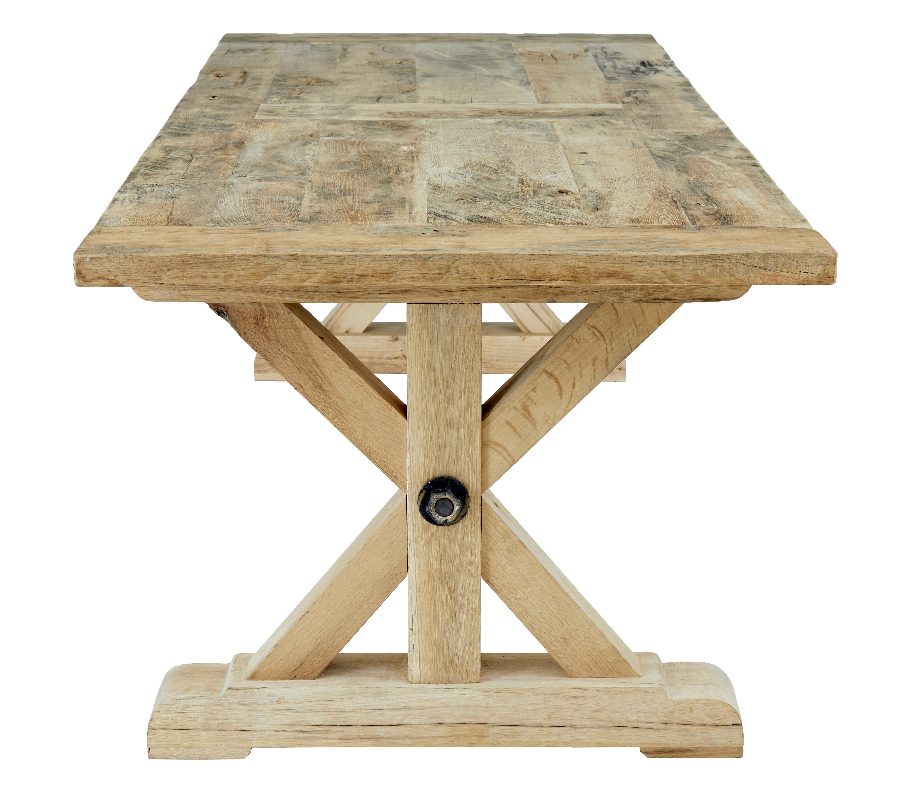 Hand-Crafted Large solid oak x frame dining table For Sale