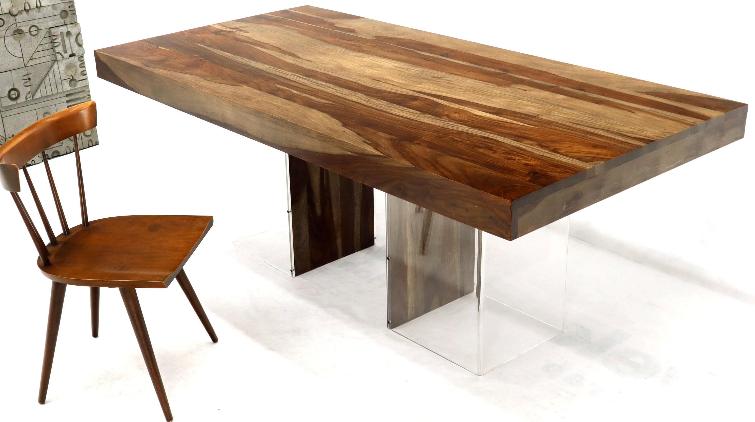 Large Mid-Century Modern Nakashima influence solid varnished teak top dining or conference table.