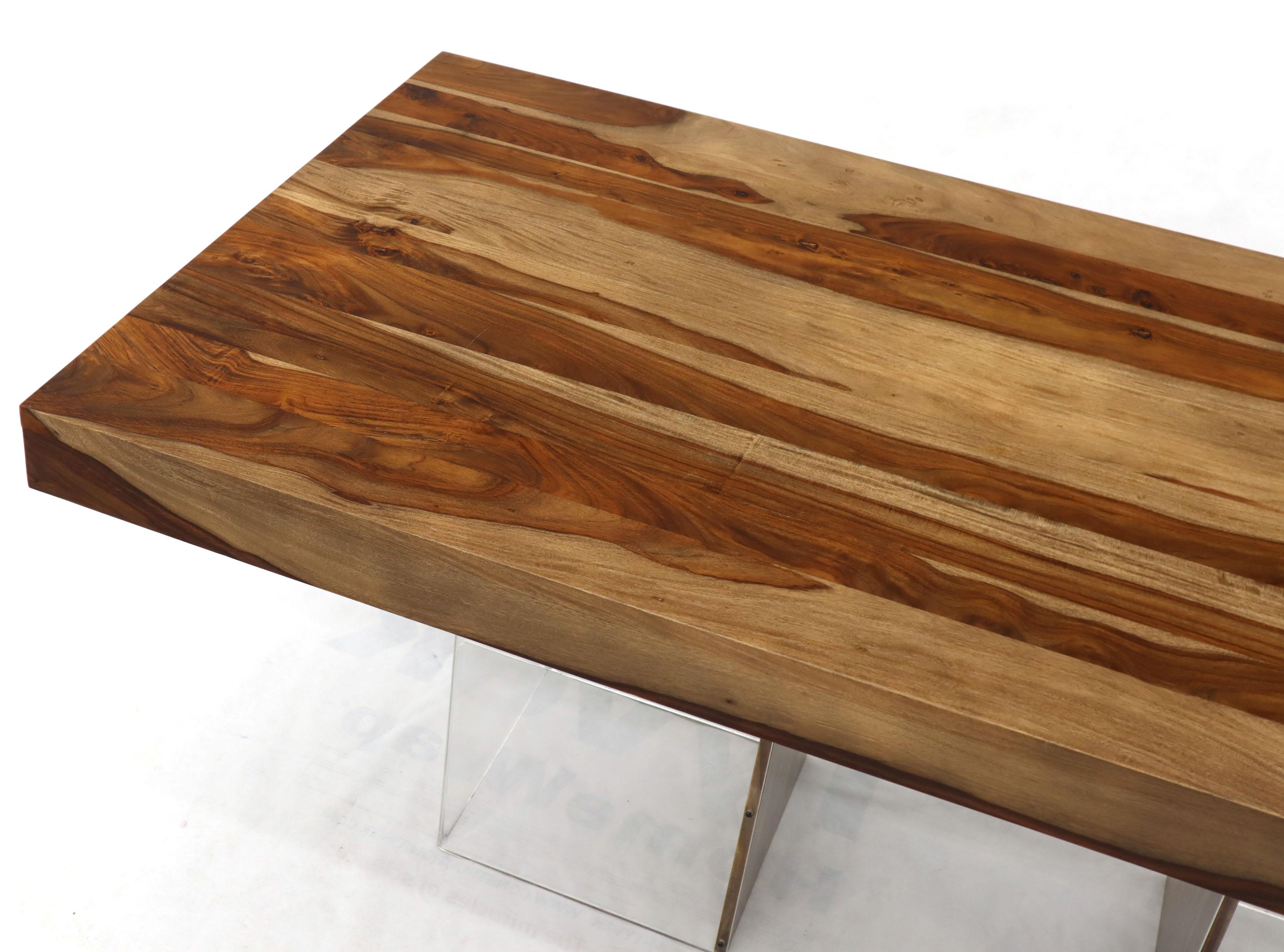Contemporary Large Solid Oiled Teak Rectangular Dining Table on Lucite Base