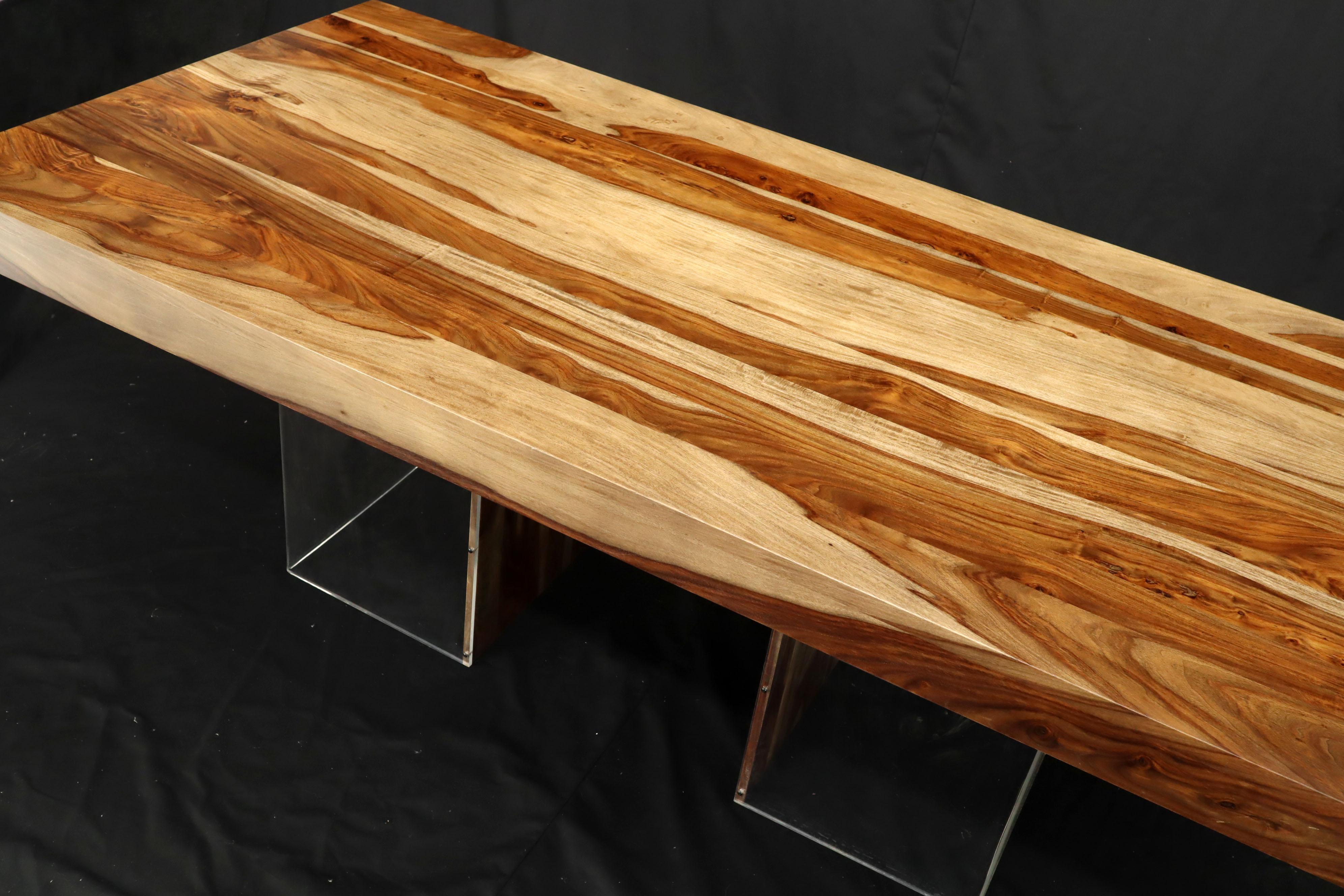 Large Solid Oiled Teak Rectangular Dining Table on Lucite Base 2