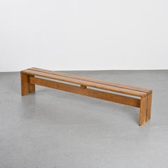 Large Solid Pine Bench from Les Arcs, France, circa 1973