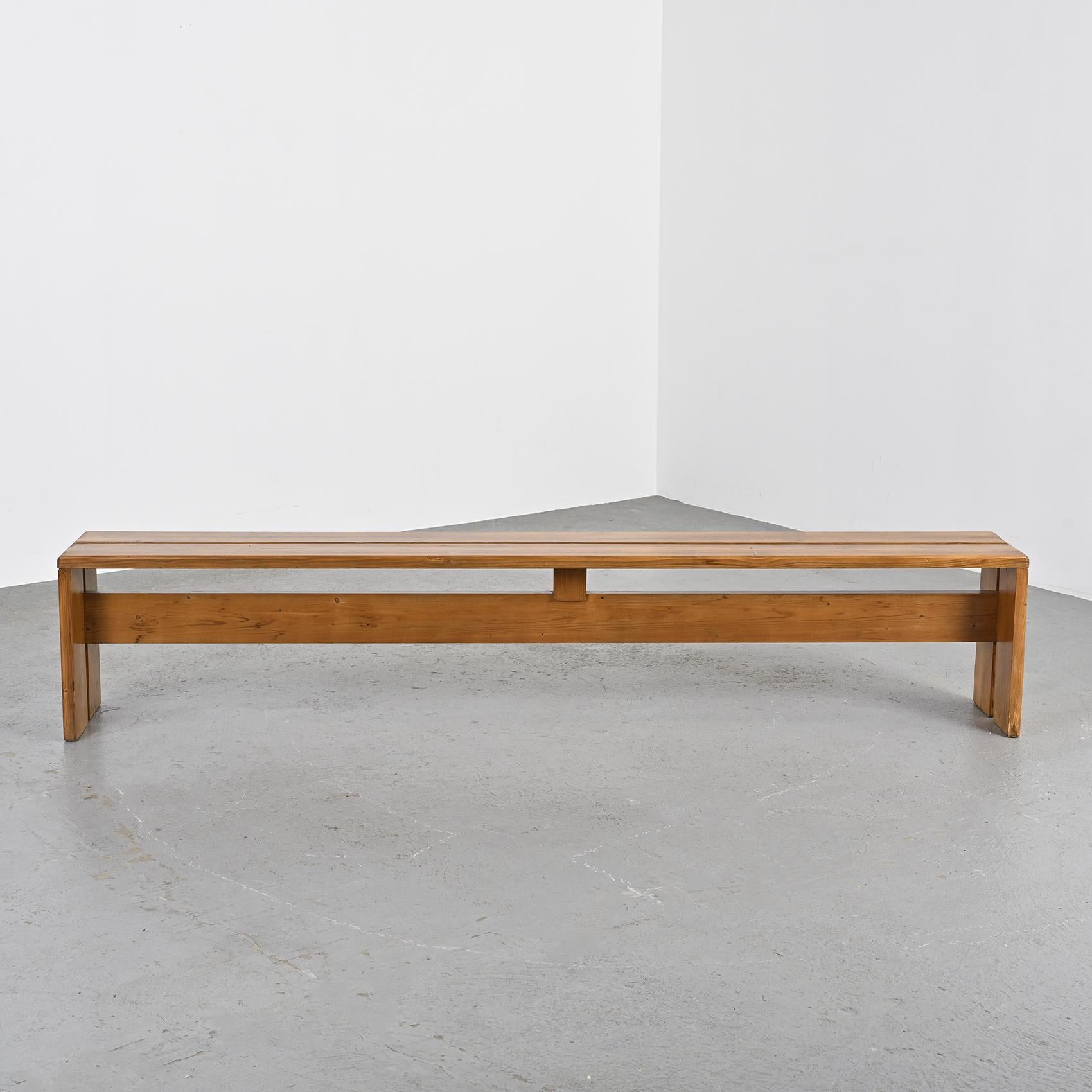 Mid-Century Modern Large Solid Pine Bench from Les Arcs, France, circa 1973 