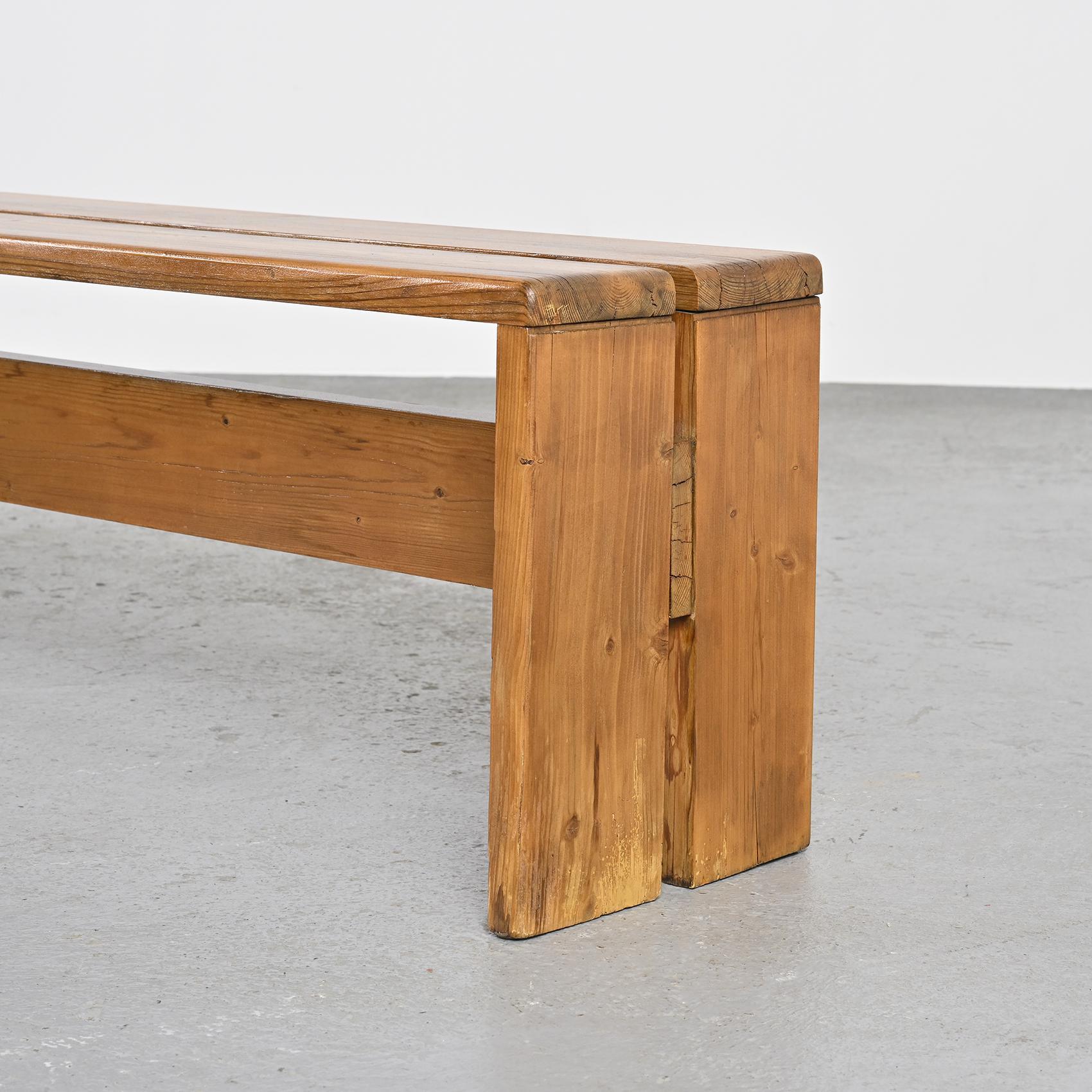French Large Solid Pine Bench from Les Arcs, France, circa 1973 