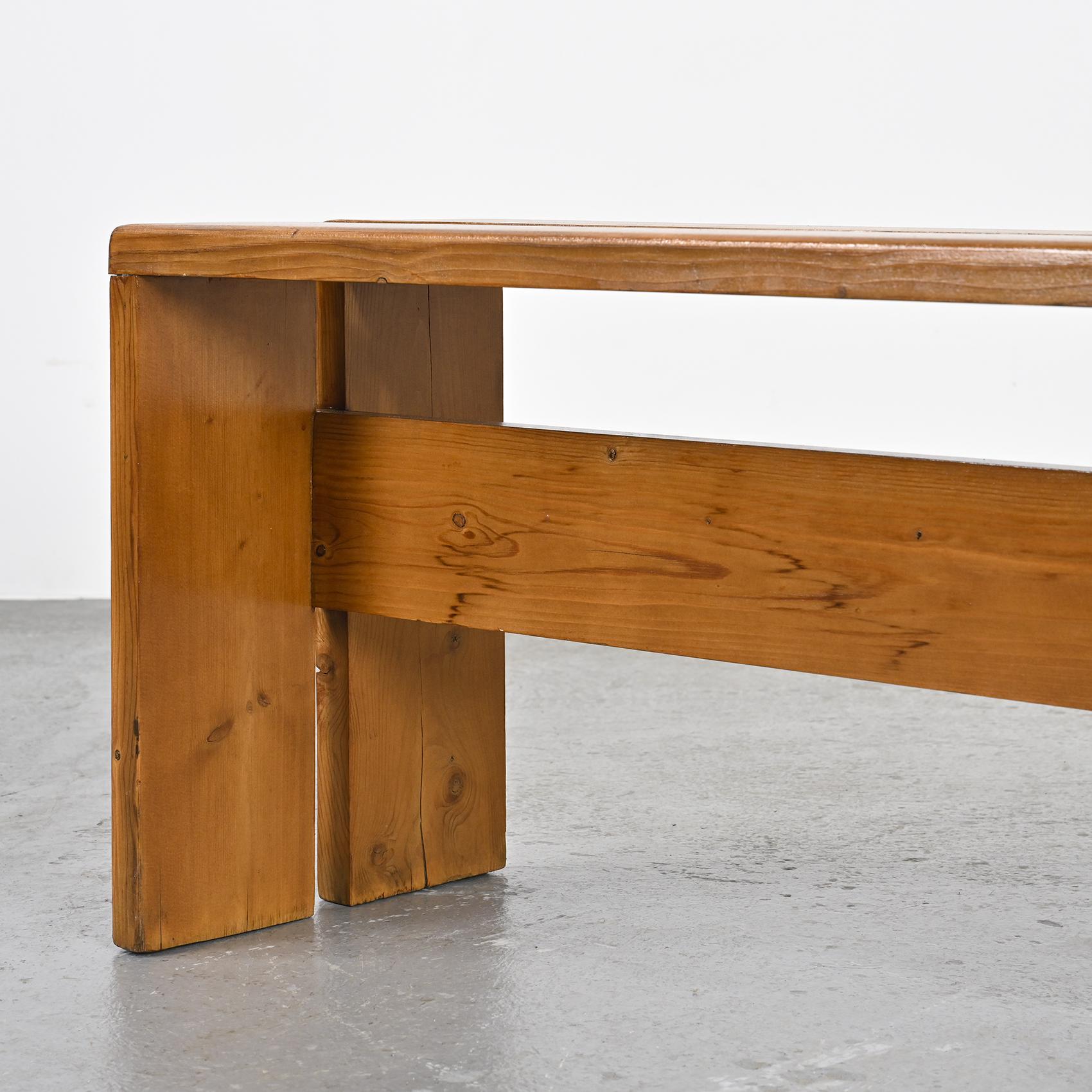 20th Century Large Solid Pine Bench from Les Arcs, France, circa 1973 