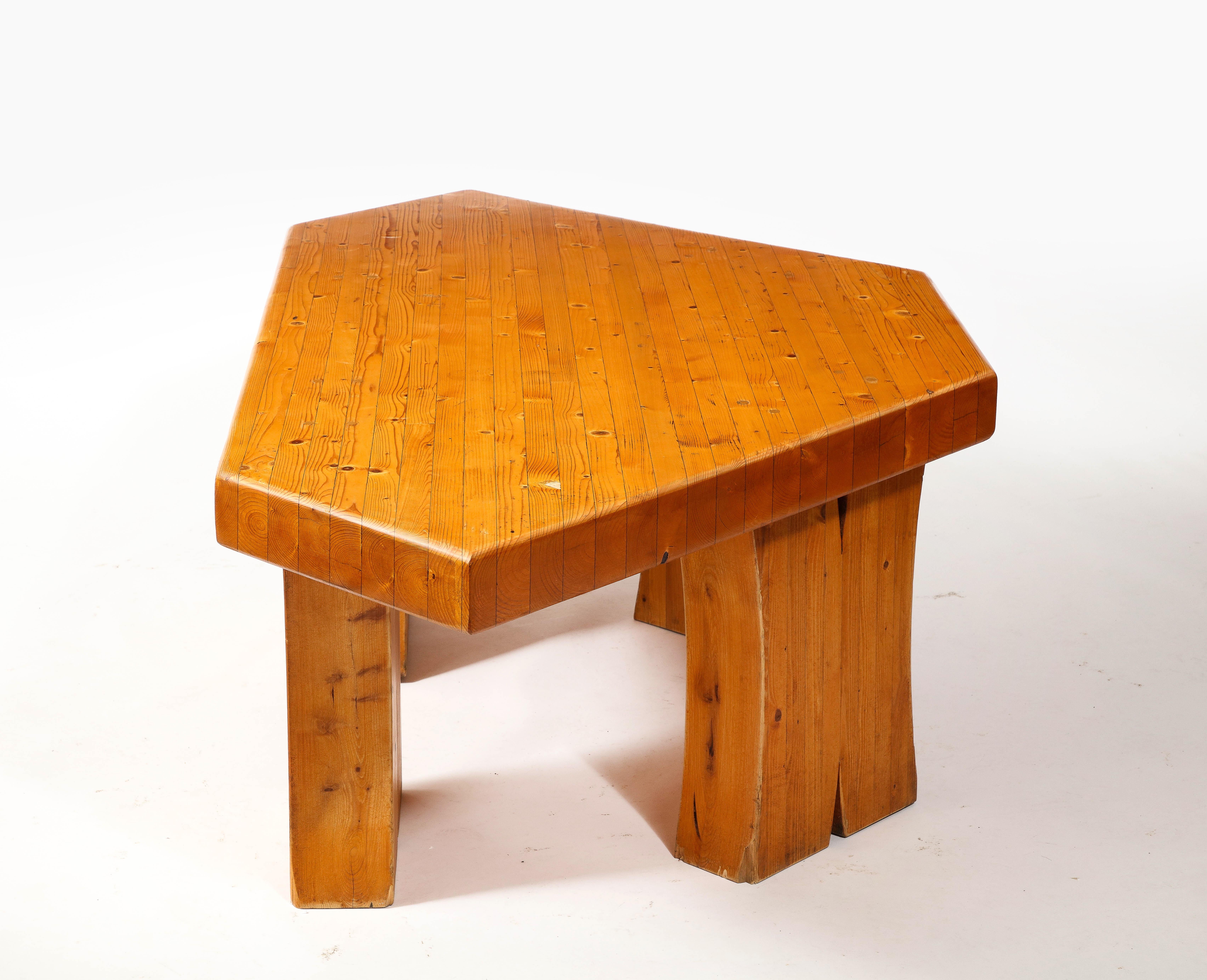 Large Solid Pine Irregularly Shaped Brutalist Coffee Table, France 1960's 4