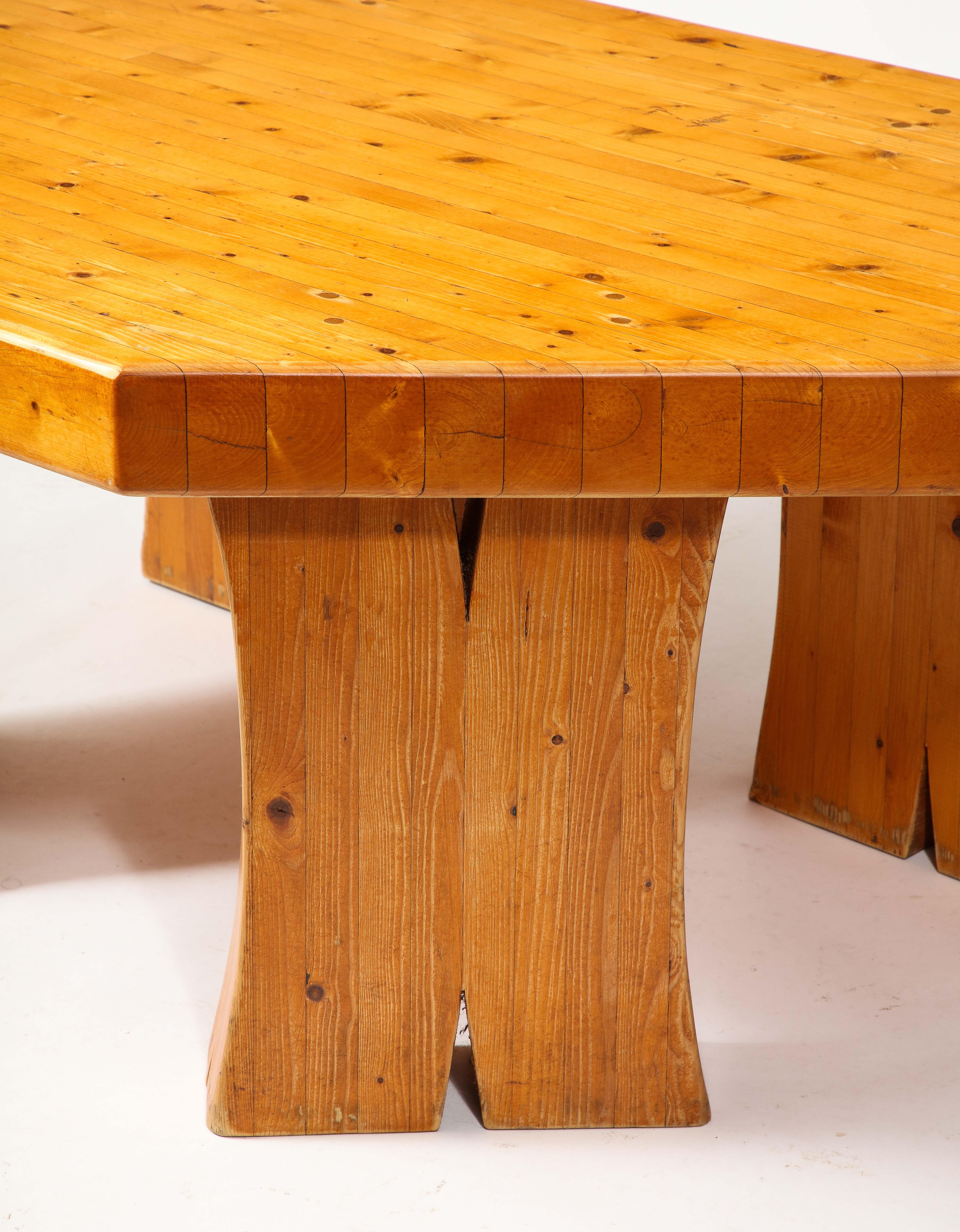 Mid-Century Modern Large Solid Pine Irregularly Shaped Brutalist Coffee Table, France 1960's