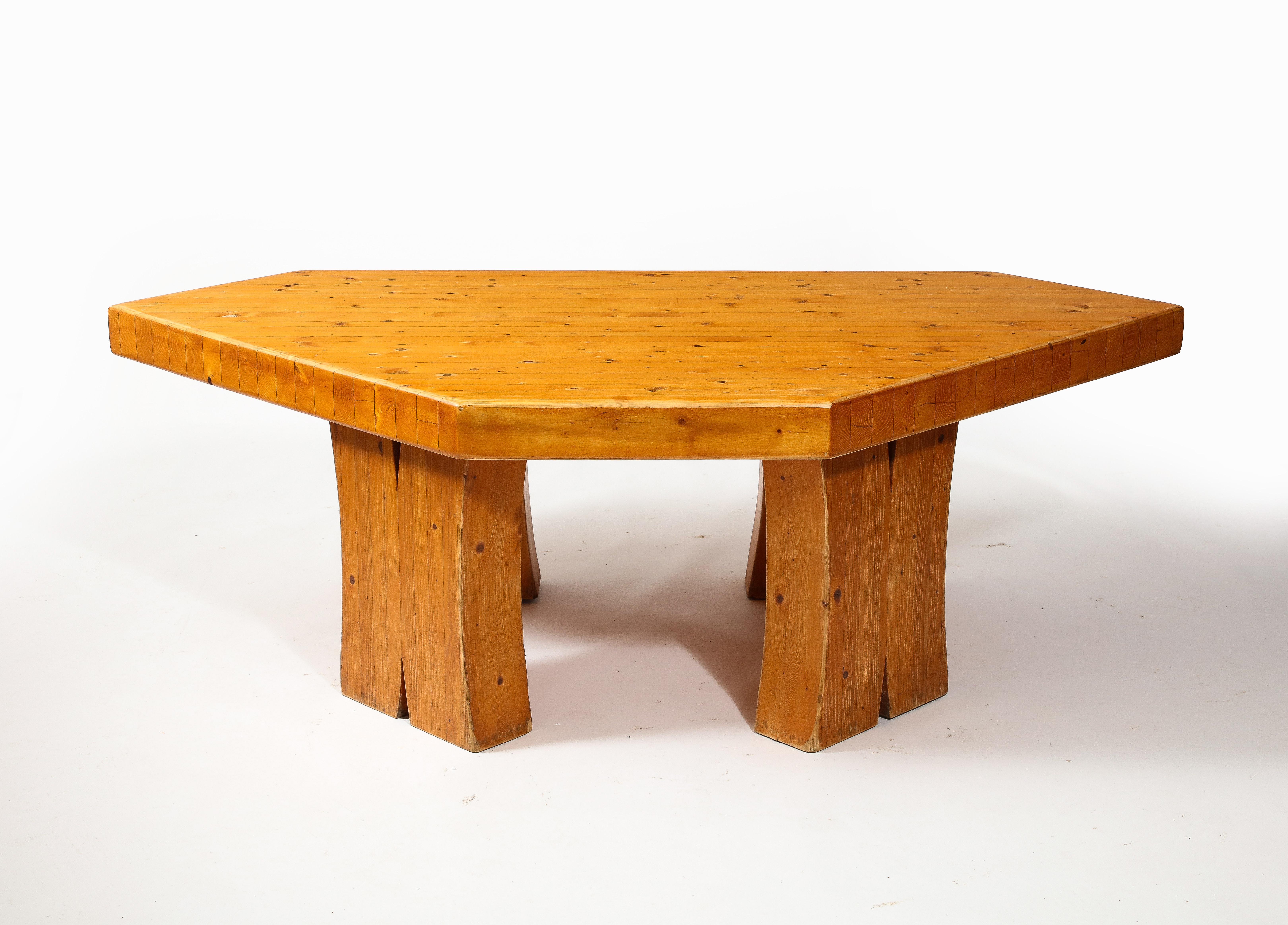 Large Solid Pine Irregularly Shaped Brutalist Coffee Table, France 1960's In Good Condition In New York, NY