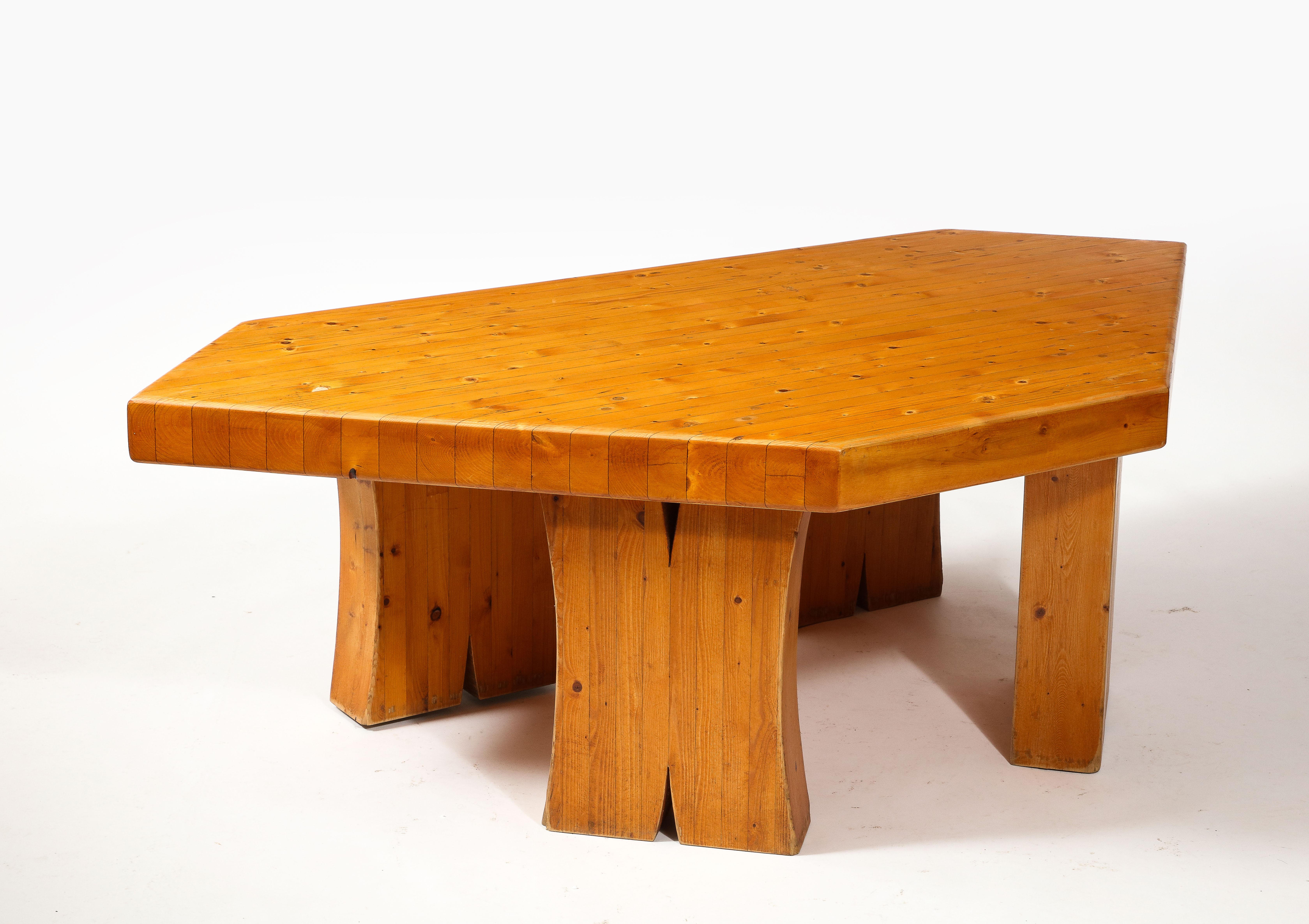 Large Solid Pine Irregularly Shaped Brutalist Coffee Table, France 1960's 1