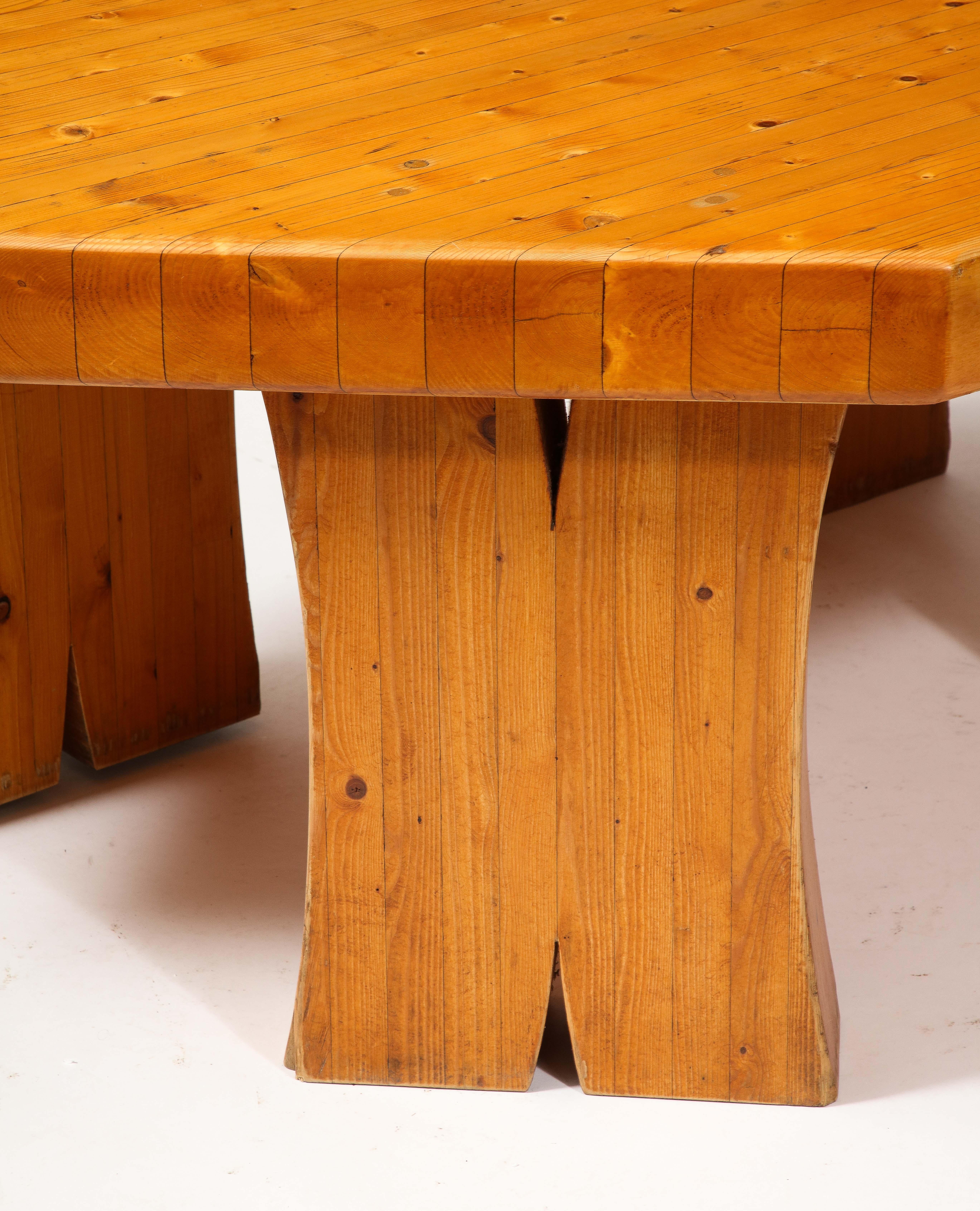 Large Solid Pine Irregularly Shaped Brutalist Coffee Table, France 1960's 2