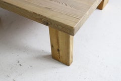 Large Solid Pine Coffee Table on Asymmetrical Base, Scandinavia, 1970s