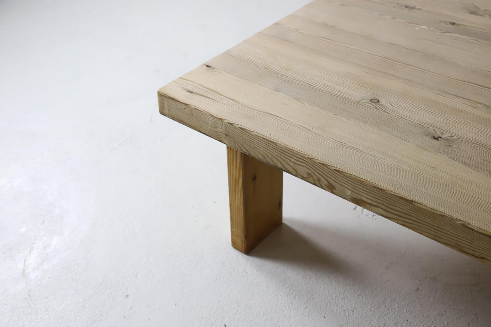 Mid-Century Modern Large Solid Pine Coffee Table on Asymmetrical Base, Scandinavia, 1970s For Sale