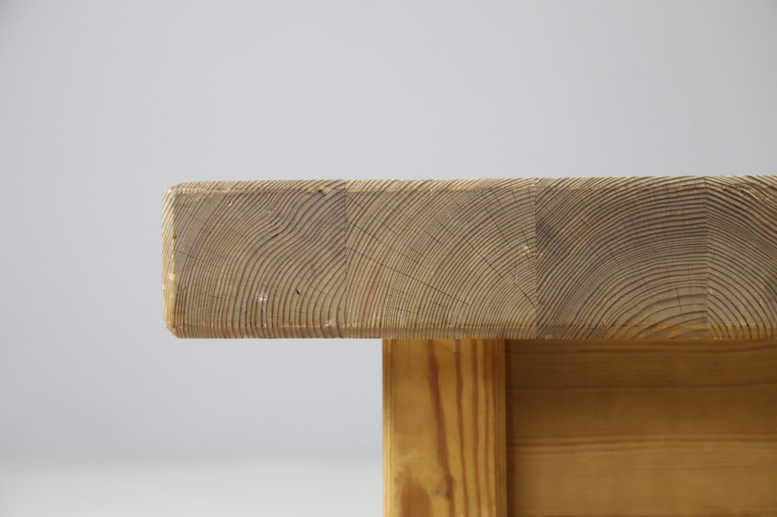 Scandinavian Large Solid Pine Coffee Table on Asymmetrical Base, Scandinavia, 1970s