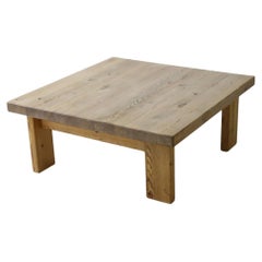 Vintage Large Solid Pine Coffee Table on Asymmetrical Base, Scandinavia, 1970s