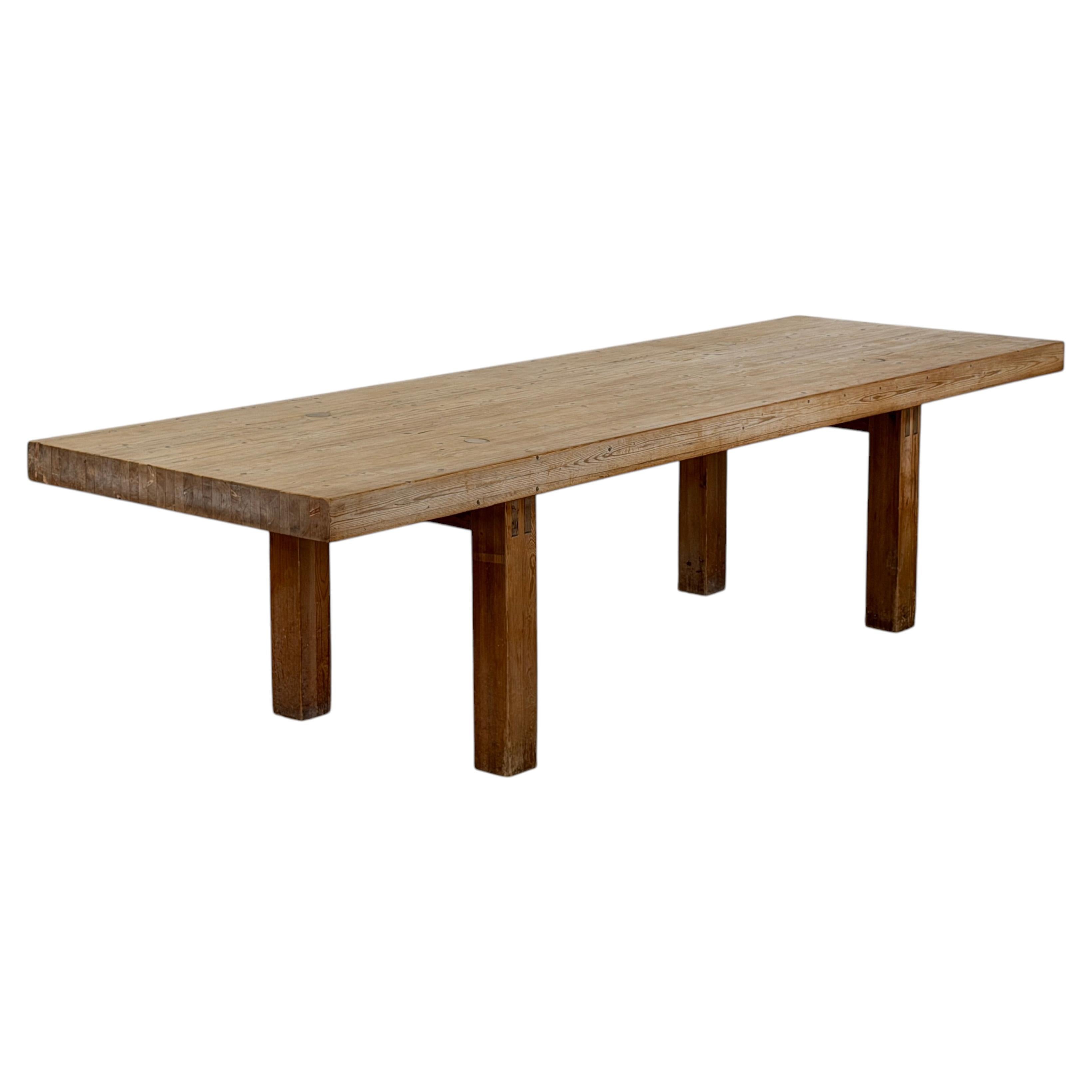 Grande table de salle à manger en pin massif, ébéniste danois, années 1980