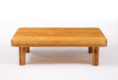 Large Solid Pine Rectangular Coffee Table, France 1960's