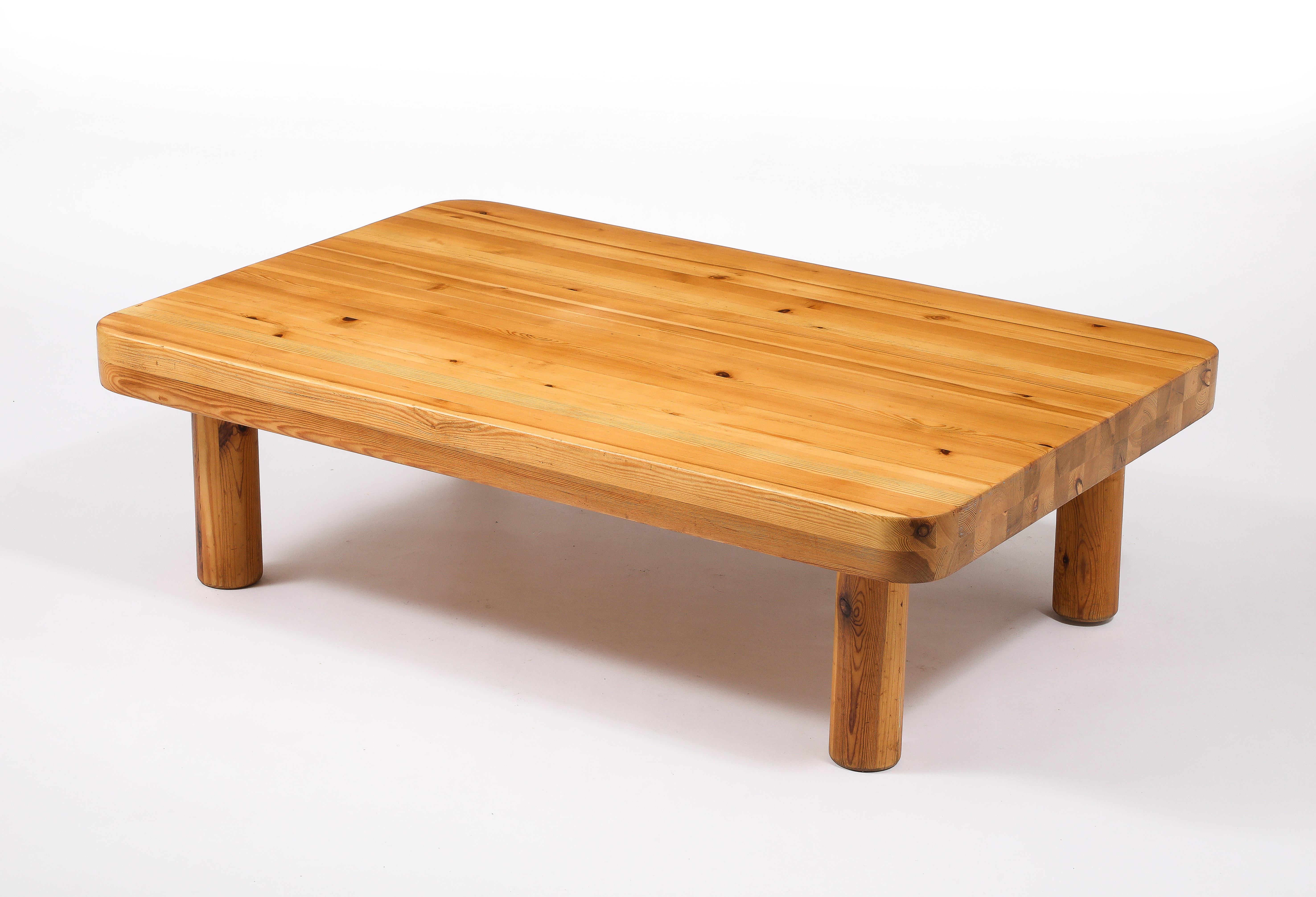 French Large Solid Pine Rectangular Coffee Table, France 1960's For Sale