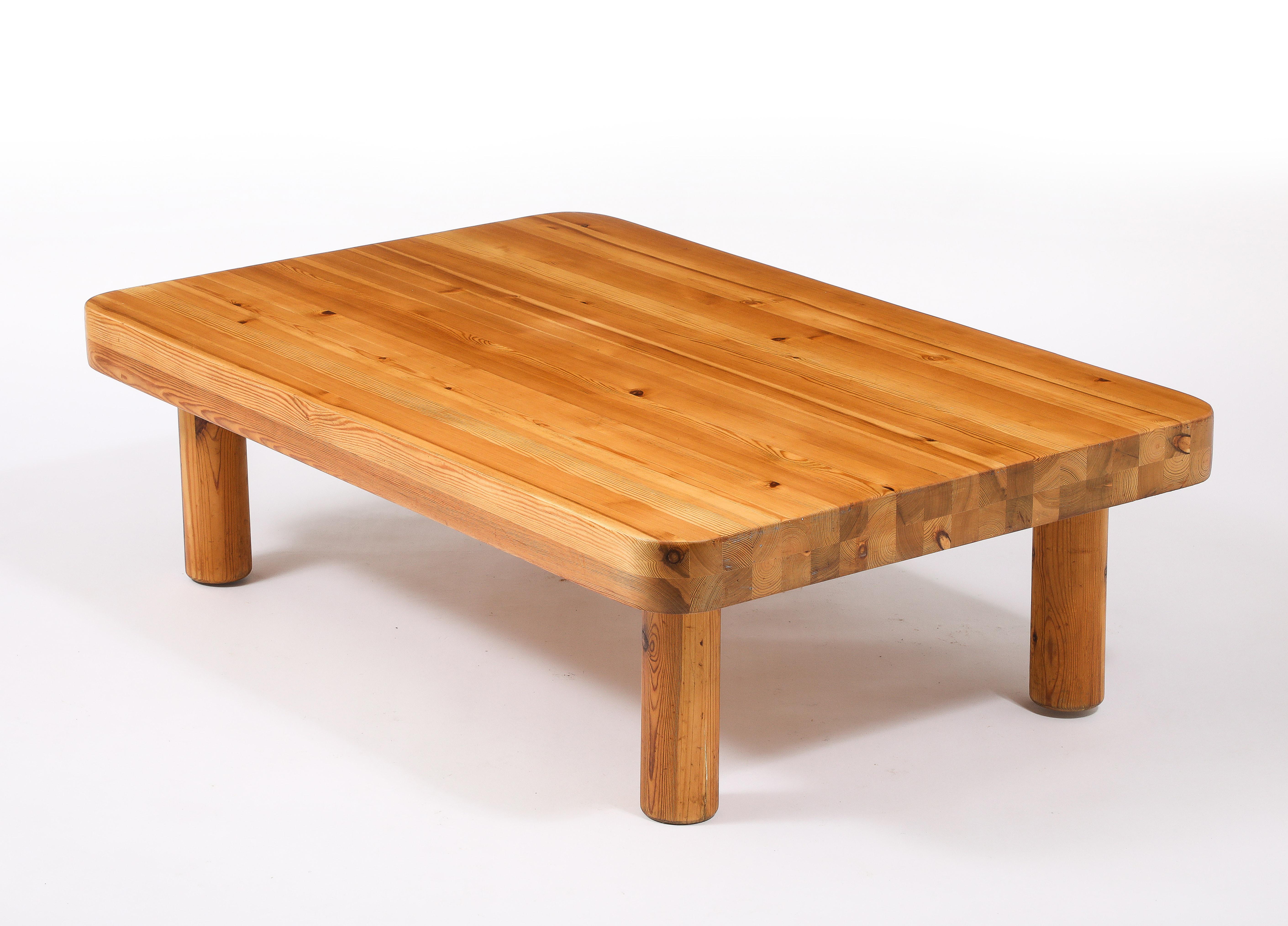 20th Century Large Solid Pine Rectangular Coffee Table, France 1960's For Sale