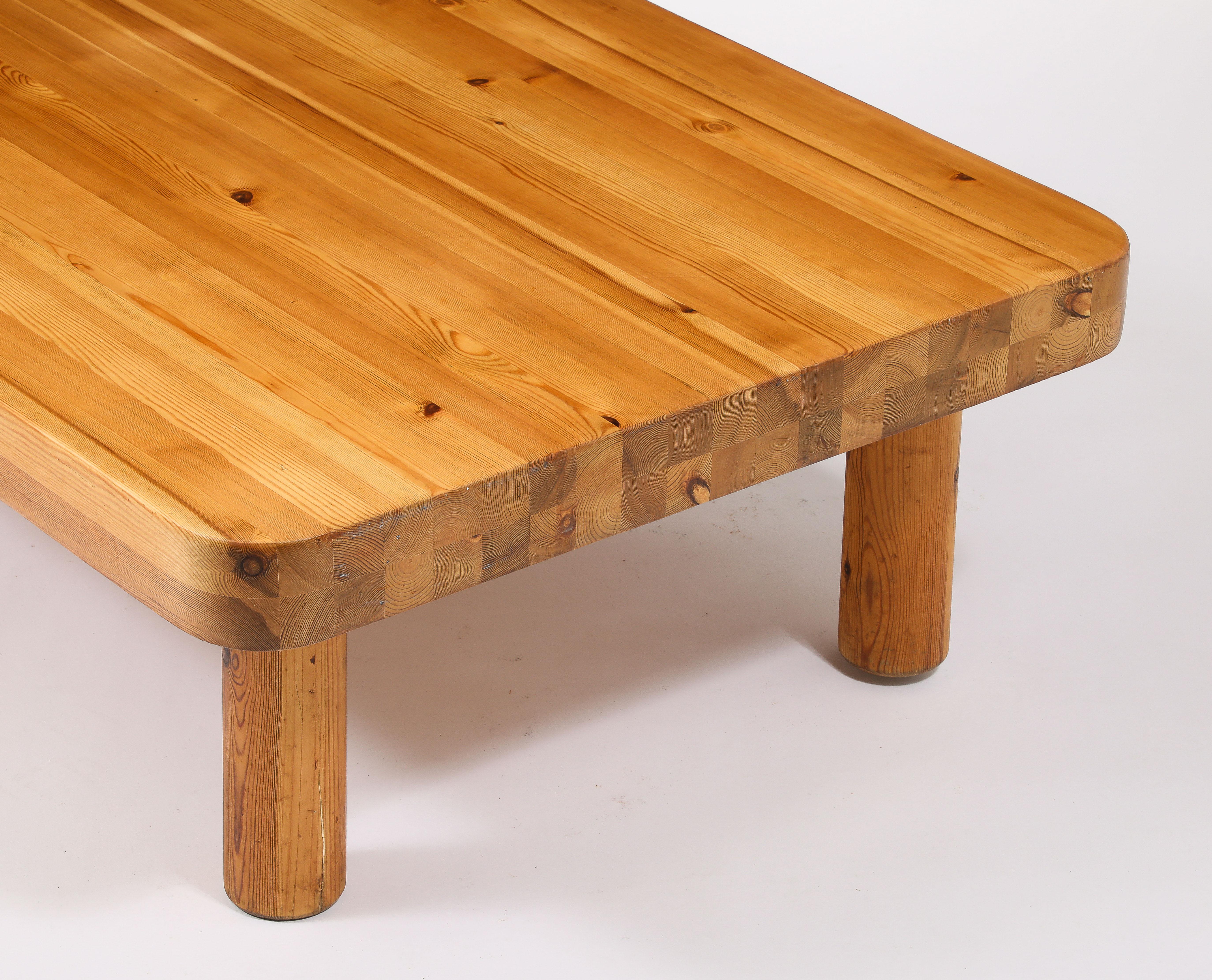Large Solid Pine Rectangular Coffee Table, France 1960's For Sale 1