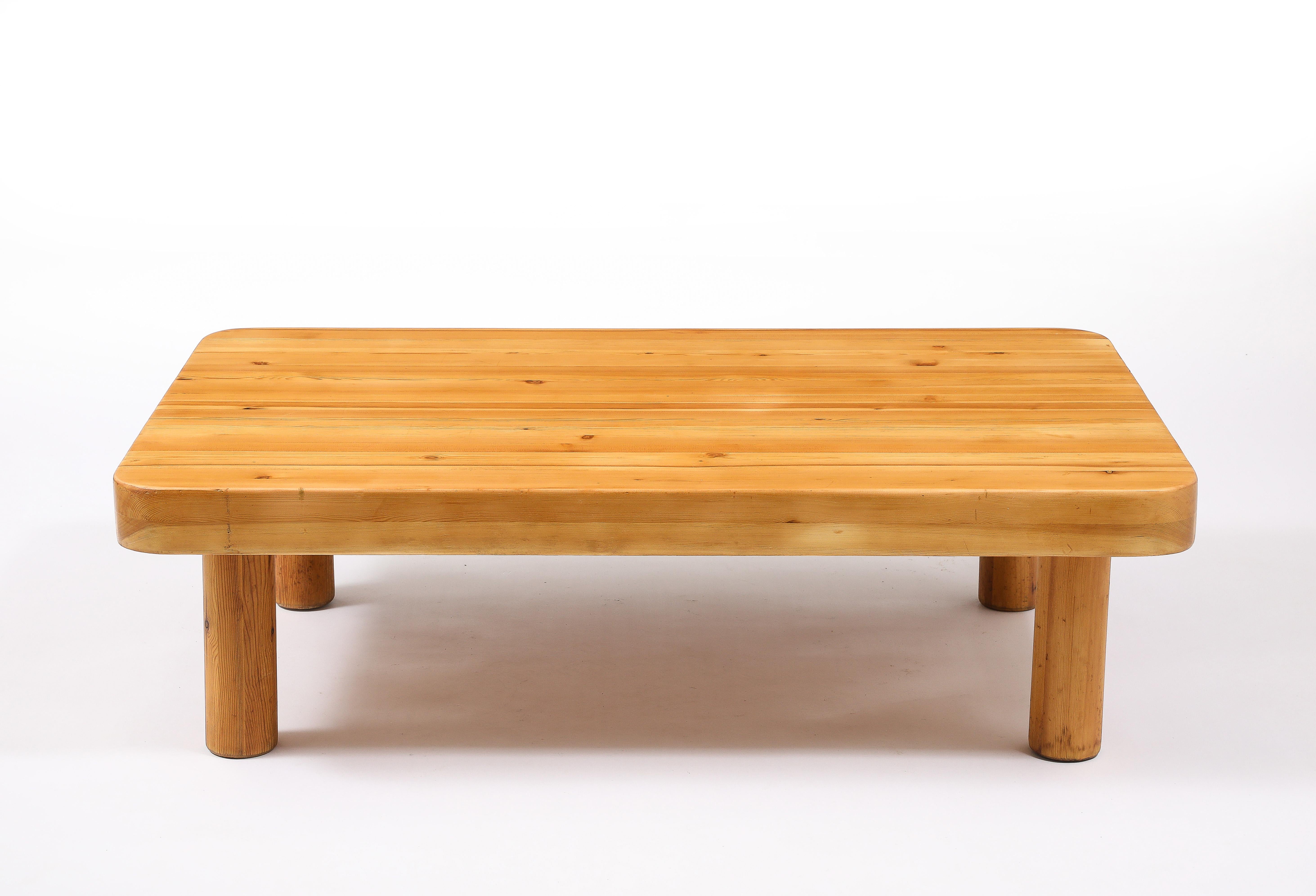 Large Solid Pine Rectangular Coffee Table, France 1960's For Sale 3