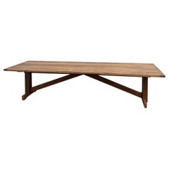 Large solid pine refectory table, France, 1970s