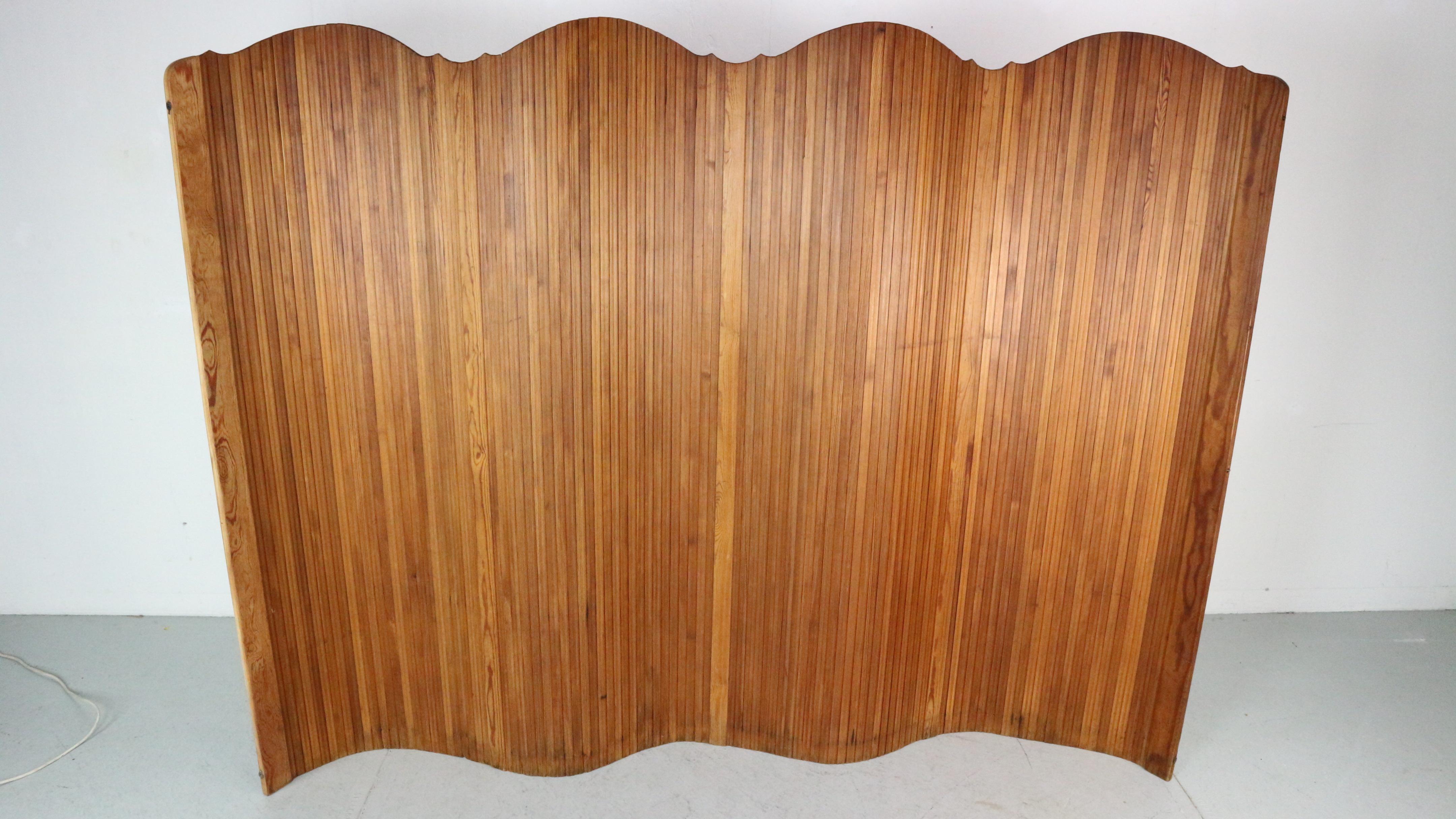 Large solid pine room divider by S.N.S.A. , France 1930s. 12