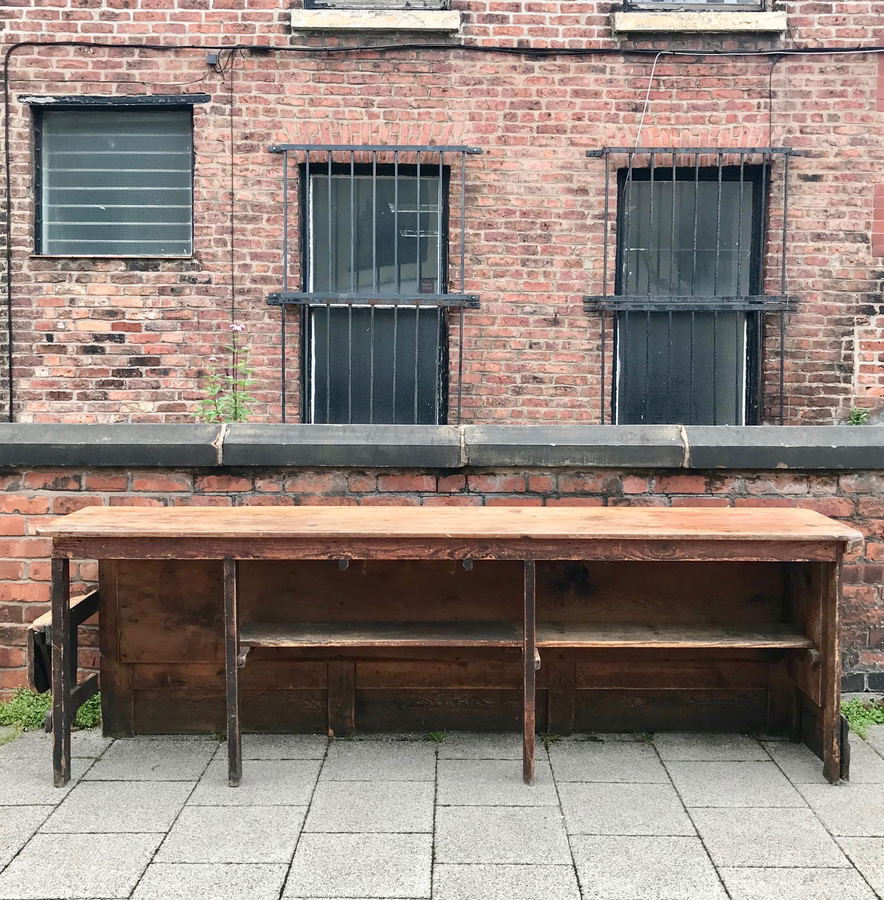 Large Solid Pine Victorian Shop Counter In Fair Condition For Sale In Stockport, GB