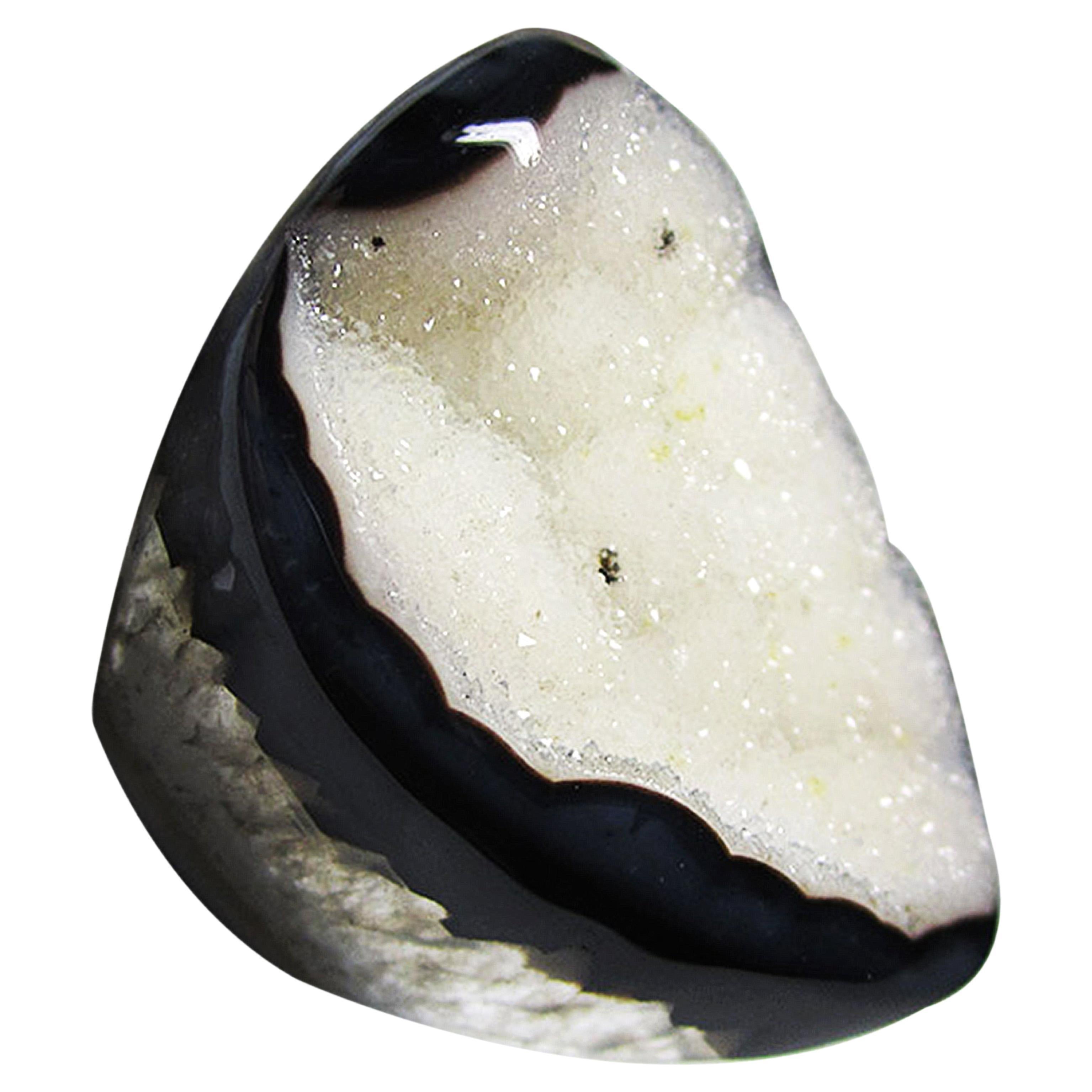 Anillo Grande de Cuarzo Macizo Cristal de Roca Cristales en bruto Negro Blanco