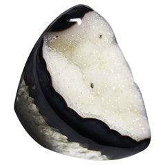 Anillo Grande de Cuarzo Macizo Cristal de Roca Cristales en bruto Negro Blanco