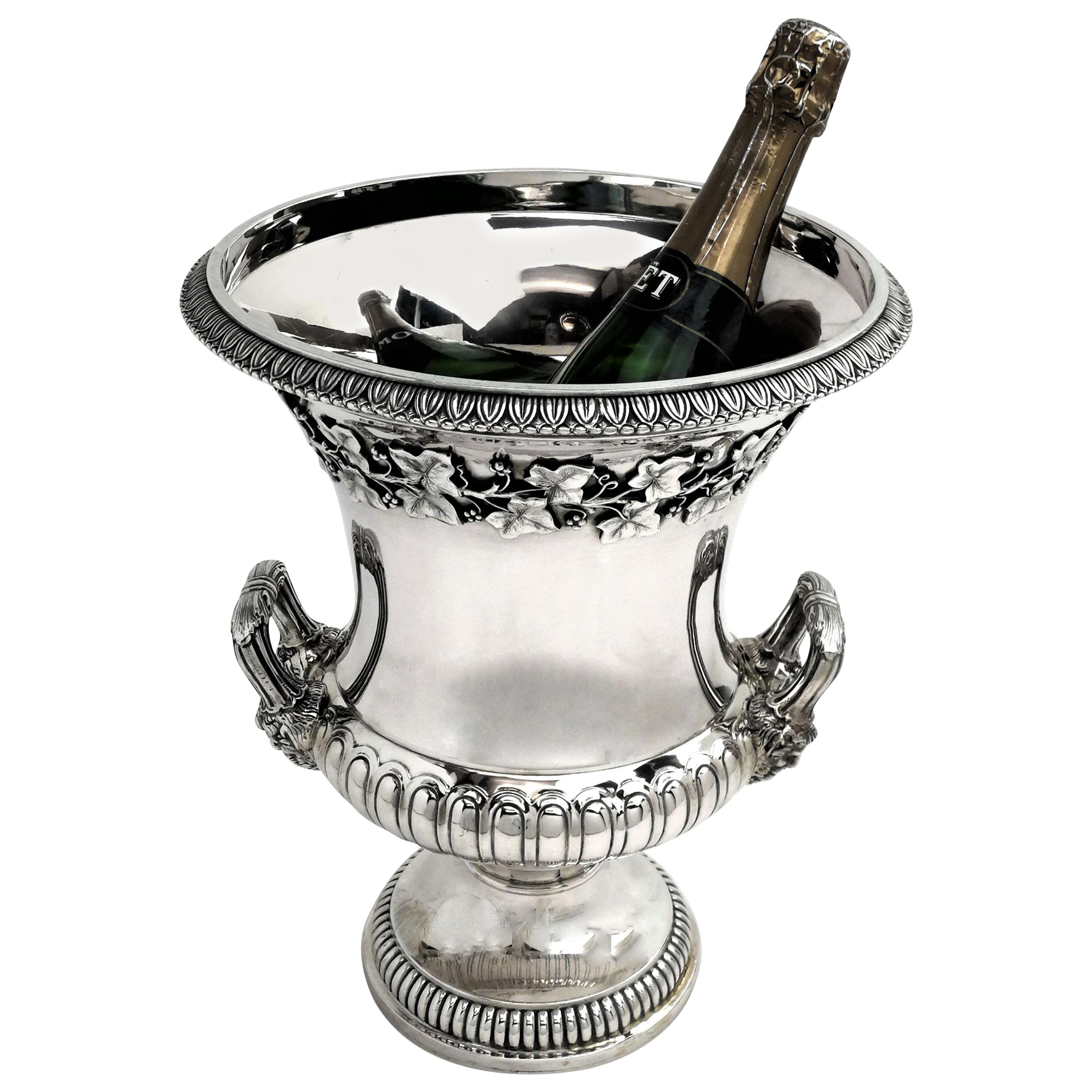 Large Solid Silver Champagne Wine Cooler Italian, circa 1960