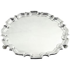 Large Solid Silver Chippendale Salver 1923 Sterling Waiter Tray Platter