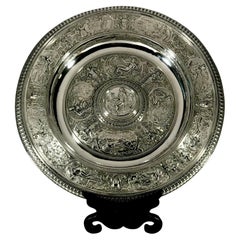 Grand plat à eau rose Vénus en argent massif et argent sterling 1872 Tennis tennis