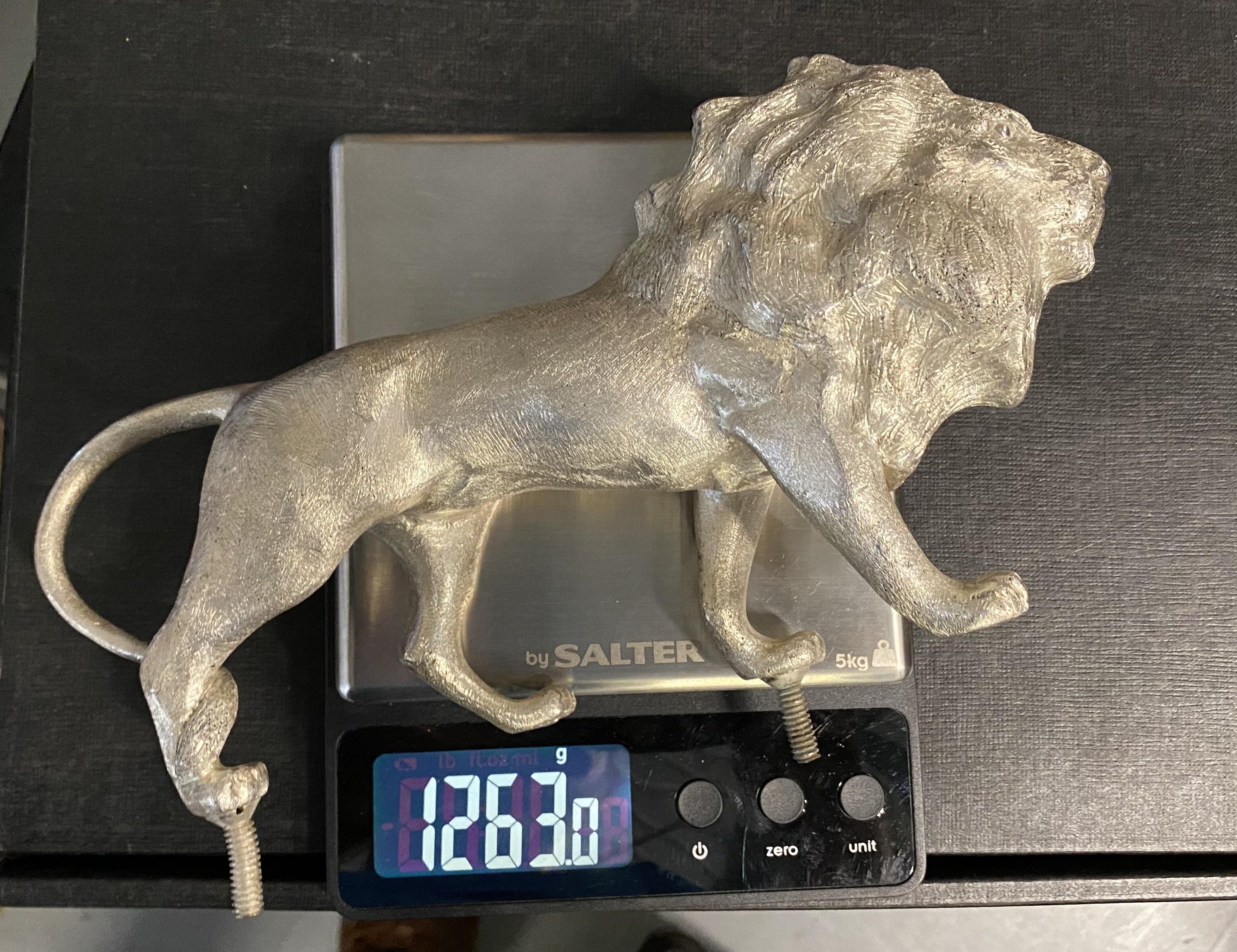 Large Solid Sterling Silver 925 African Lion with Marble Base and Display Case 2