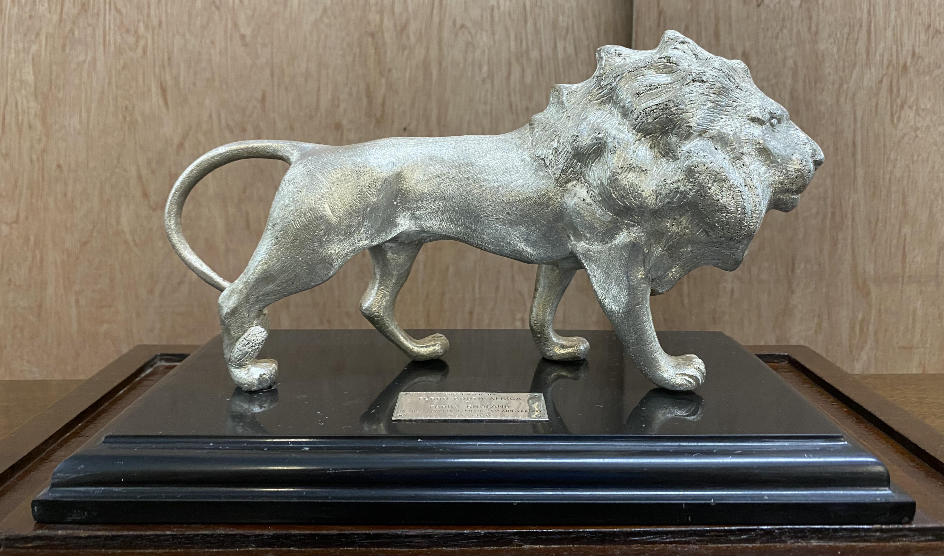 Large Solid Sterling Silver 925 African Lion with Marble Base and Display Case 3