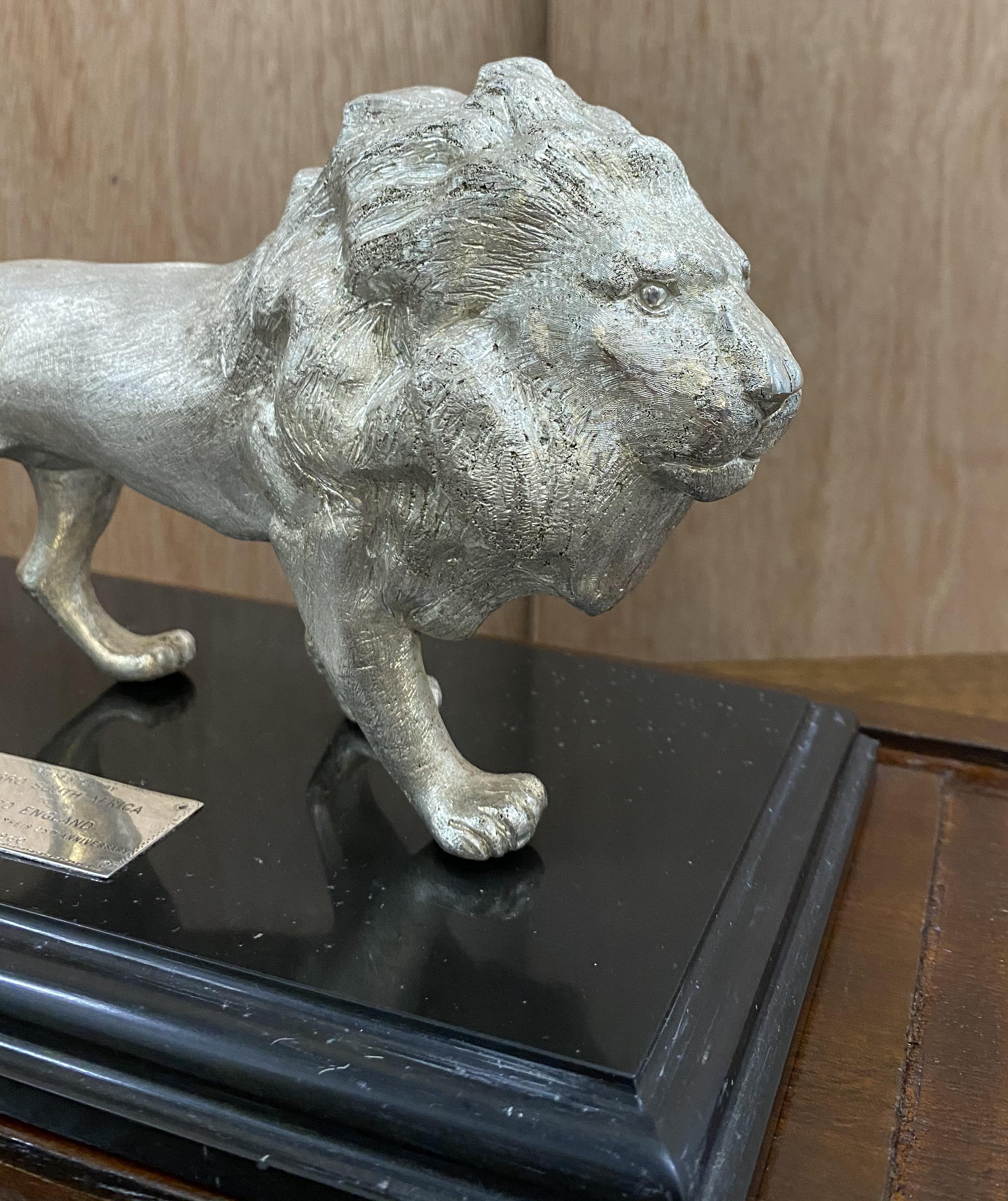 Large Solid Sterling Silver 925 African Lion with Marble Base and Display Case 5