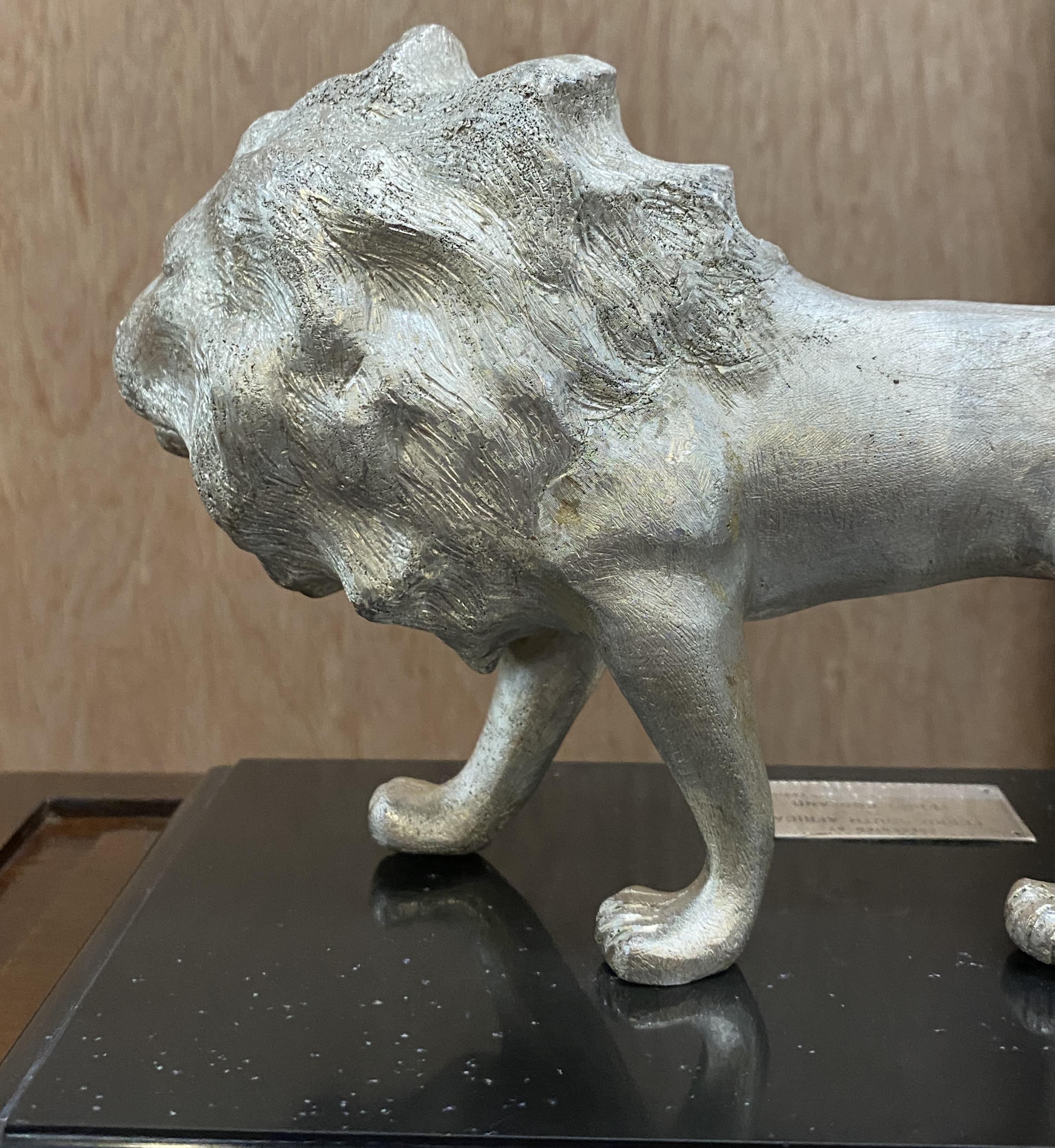 Large Solid Sterling Silver 925 African Lion with Marble Base and Display Case 11