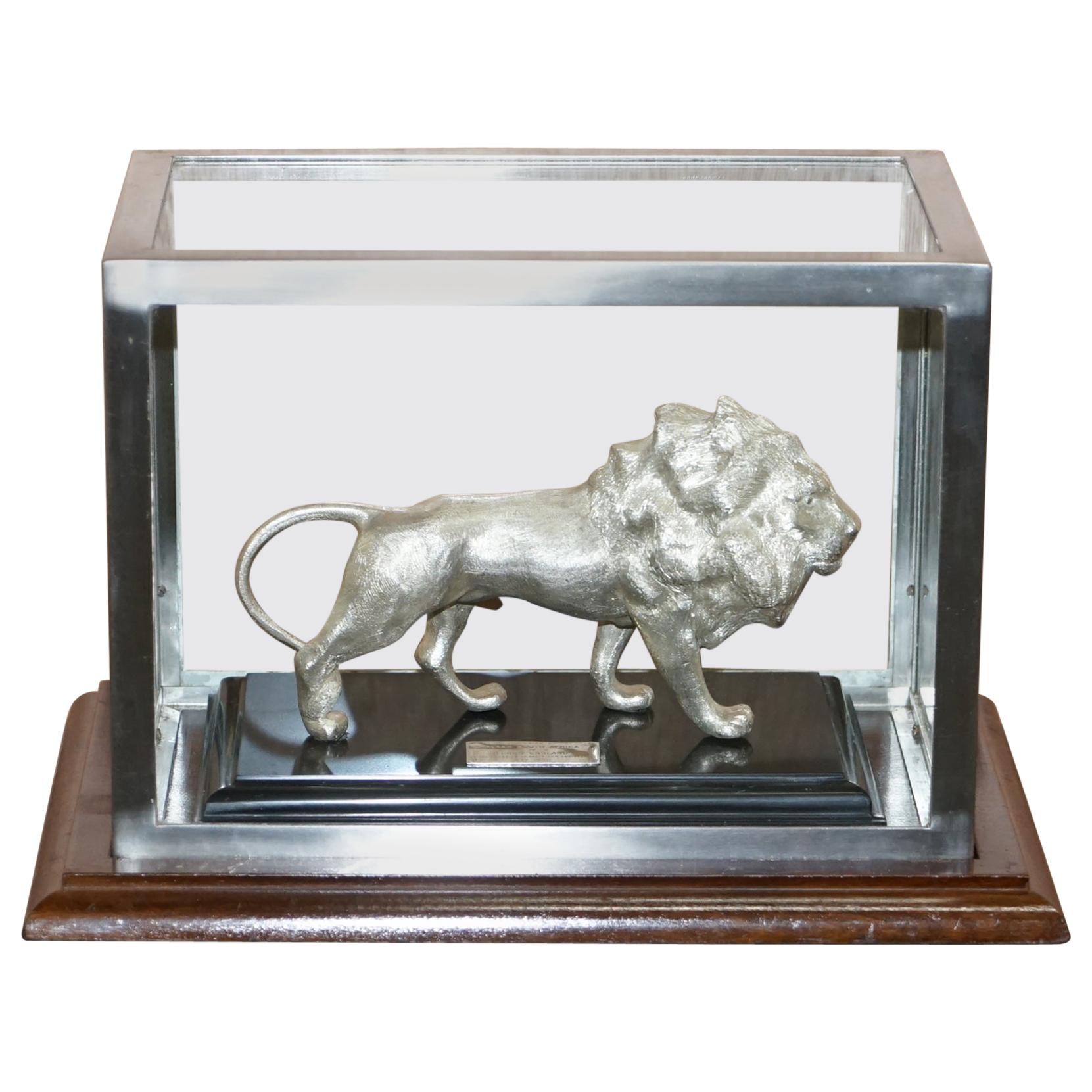 Large Solid Sterling Silver 925 African Lion with Marble Base and Display Case