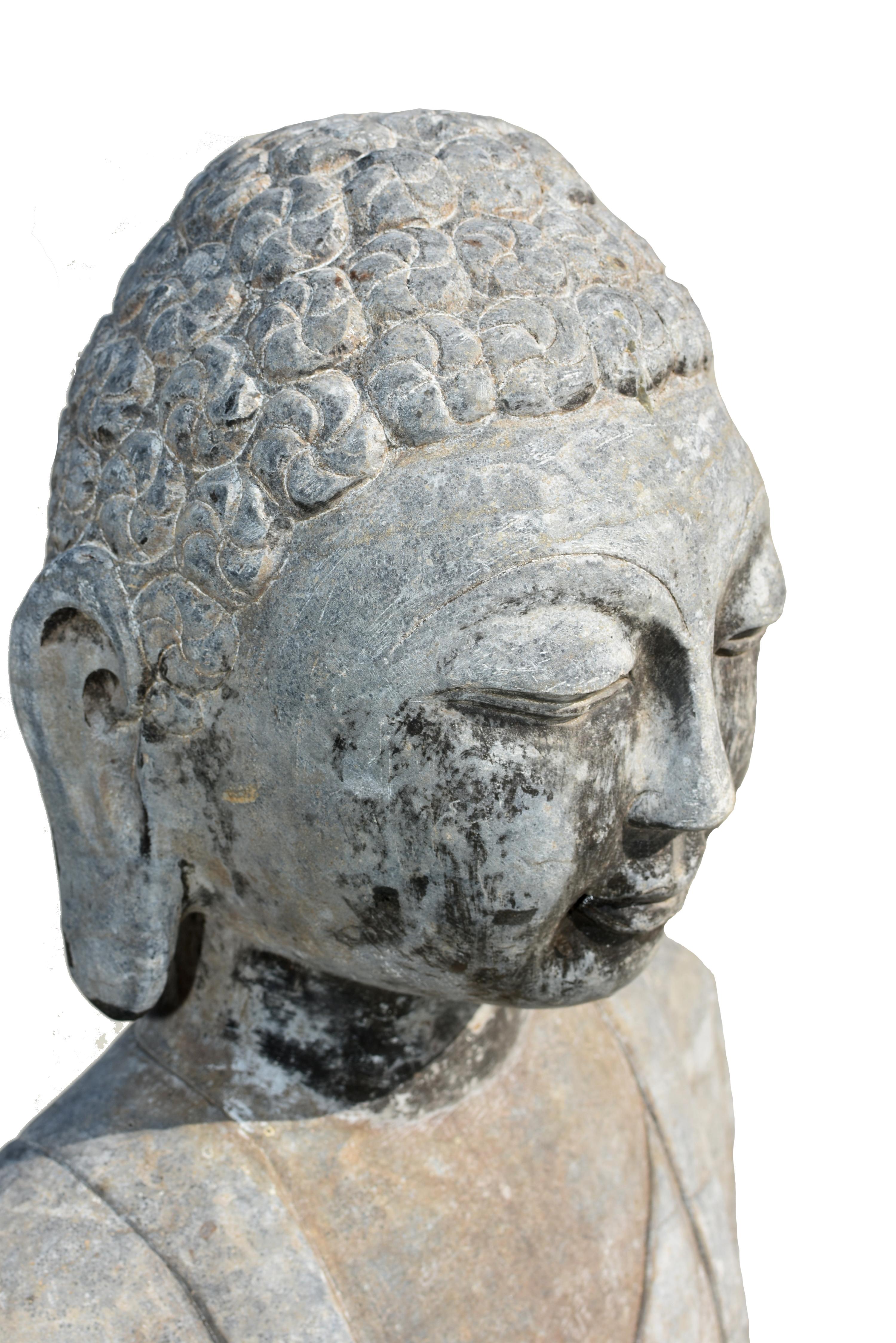 Large Solid Stone Buddha Bust In Good Condition For Sale In Somis, CA