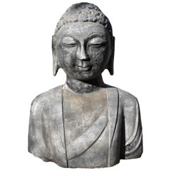 Gran busto de Buda de piedra maciza