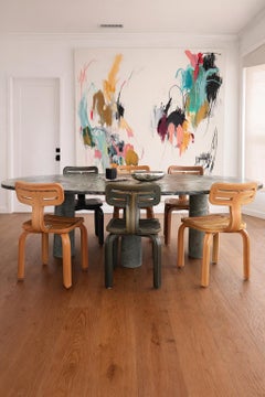 Gran mesa de comedor ovalada de mármol verde de piedra maciza con patas de columna estilo Bellini