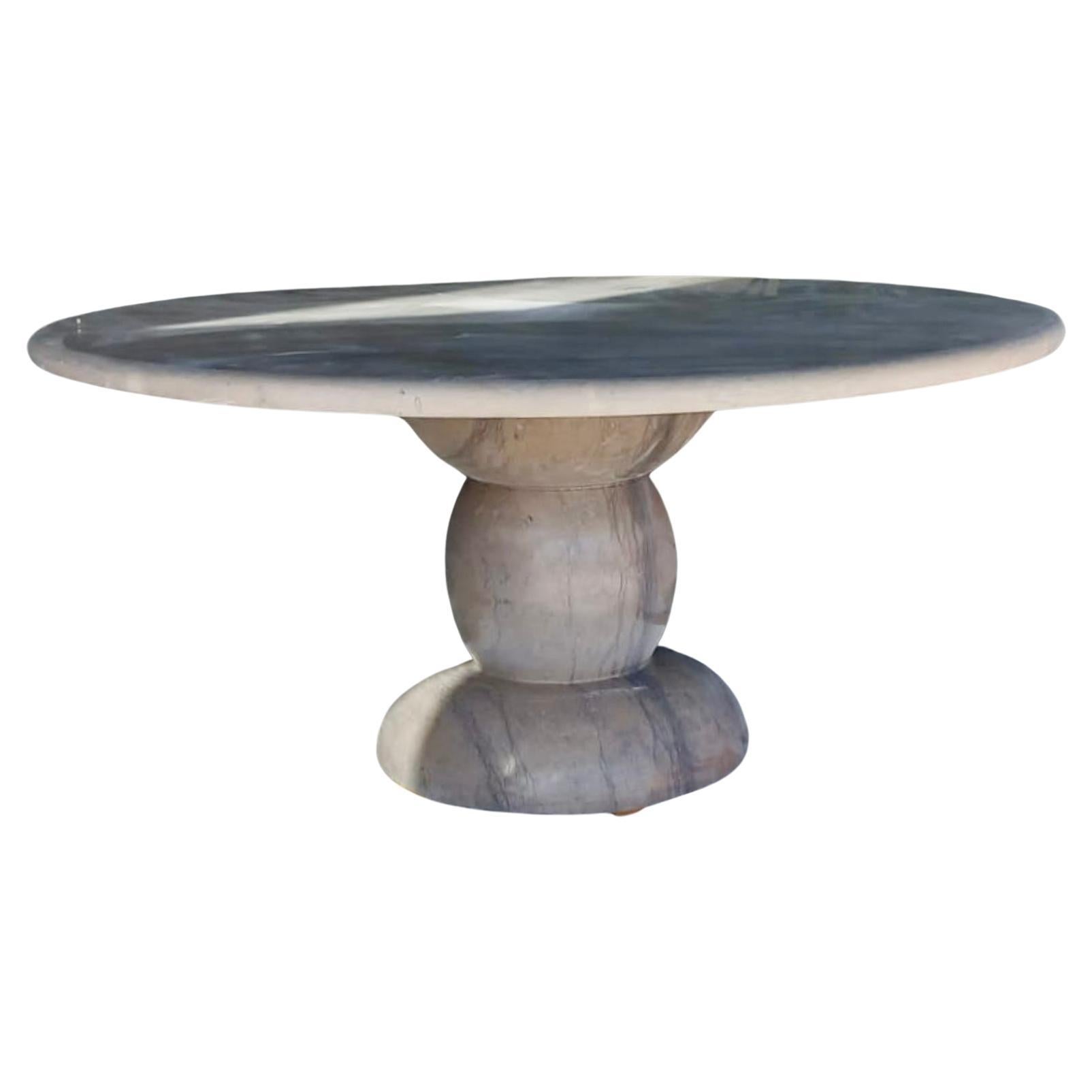 Grande table de salle à manger ronde en marbre sculptural en pierre massive pour l'extérieur en vente