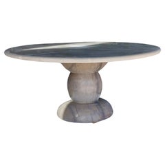 Vintage Large Solid Stone Sculptural Marble Round Outdoor Dining Table