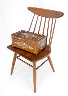Large Solid Teak Inlaid Jewlery Box w/ Geometric & Floral Motifs