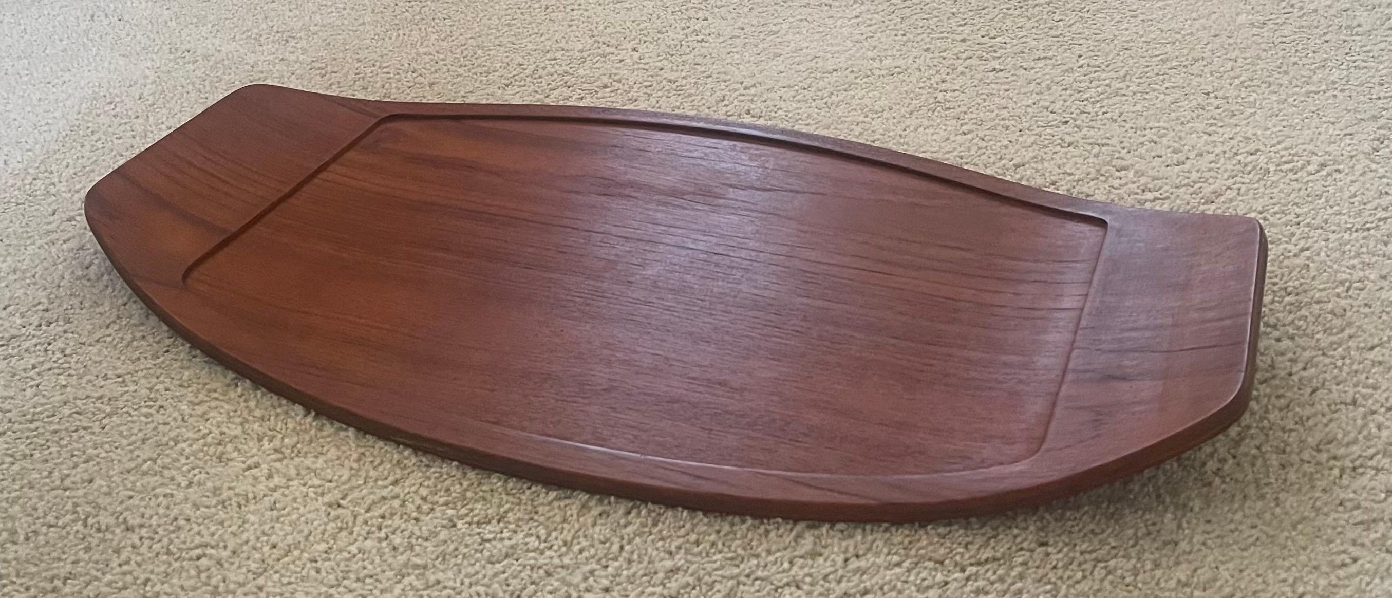 Large Solid Teak Surfboard Tray with Raised Edge by Digsmed - Rare For Sale 5