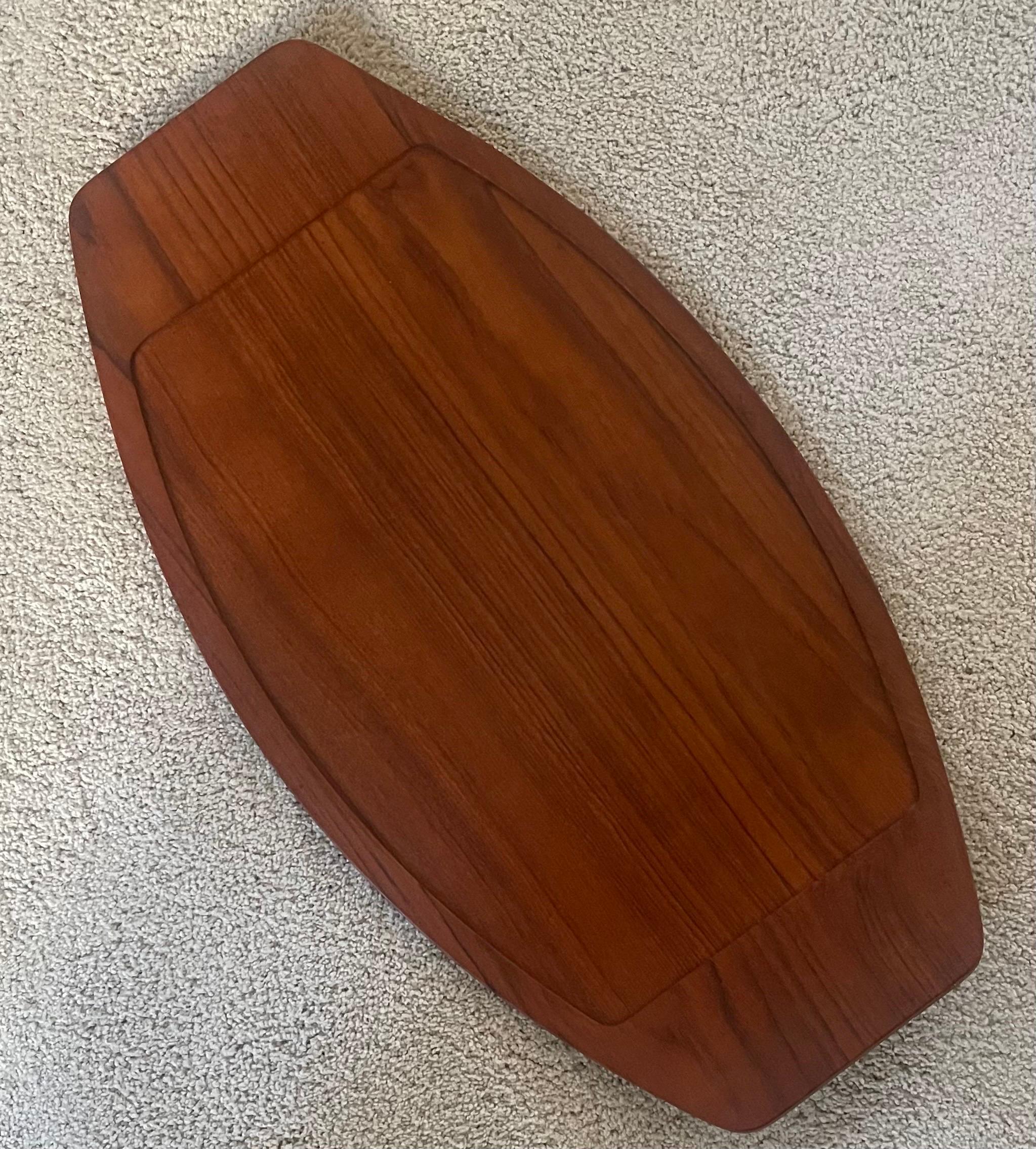 Scandinavian Modern Large Solid Teak Surfboard Tray with Raised Edge by Digsmed - Rare For Sale