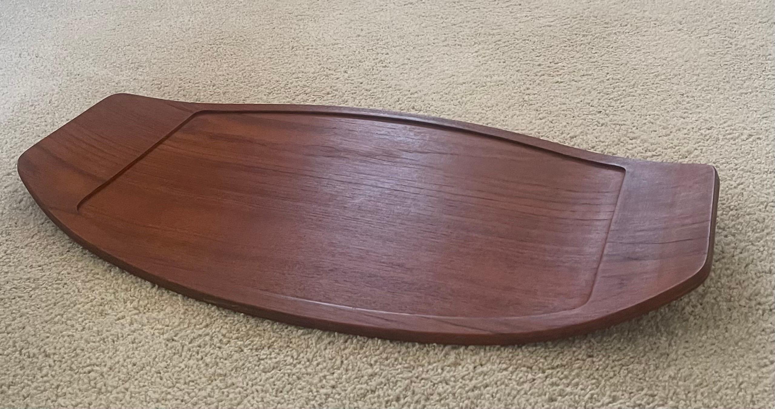 20th Century Large Solid Teak Surfboard Tray with Raised Edge by Digsmed - Rare For Sale