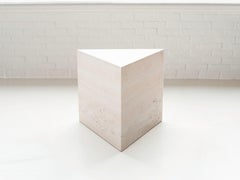 Large Solid Travertine Triangle Shaped Pedestal / Side Table, Postmodern 1970's