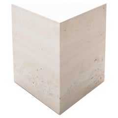 Large Solid Travertine Triangle Shaped Pedestal / Side Table, Postmodern 1970's 
