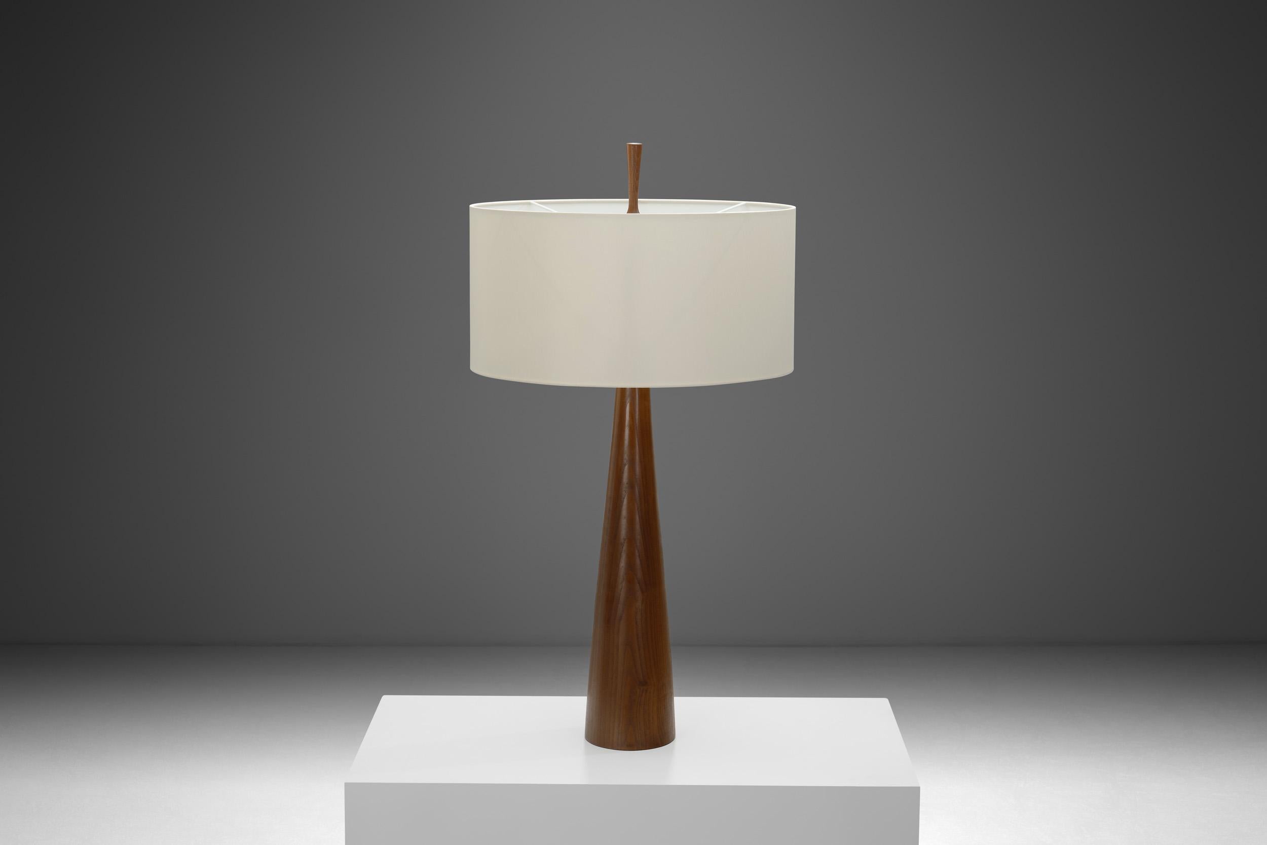 Mid-Century Modern Large Solid Walnut Table Lamp, France 1970s For Sale