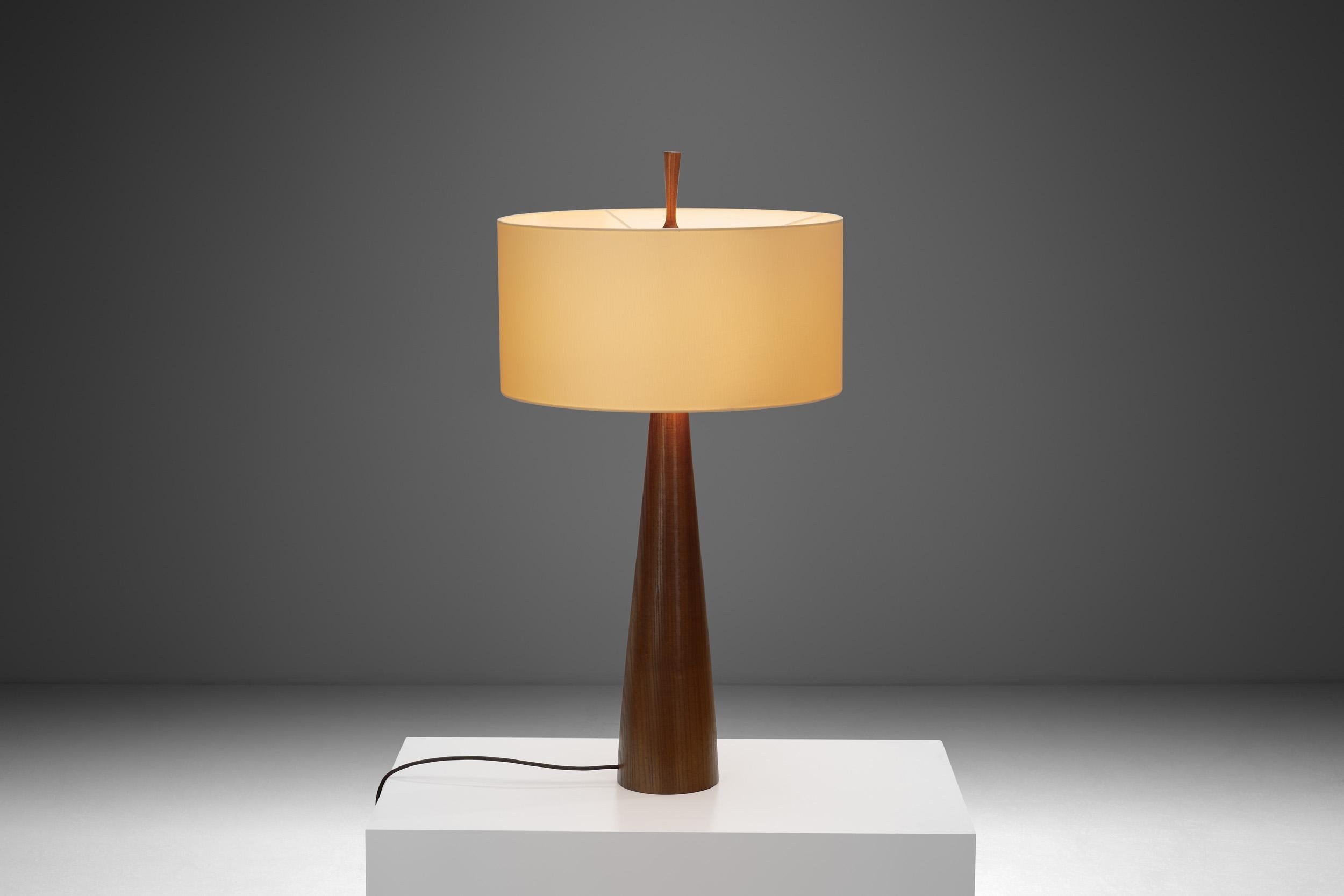 French Large Solid Walnut Table Lamp, France 1970s For Sale